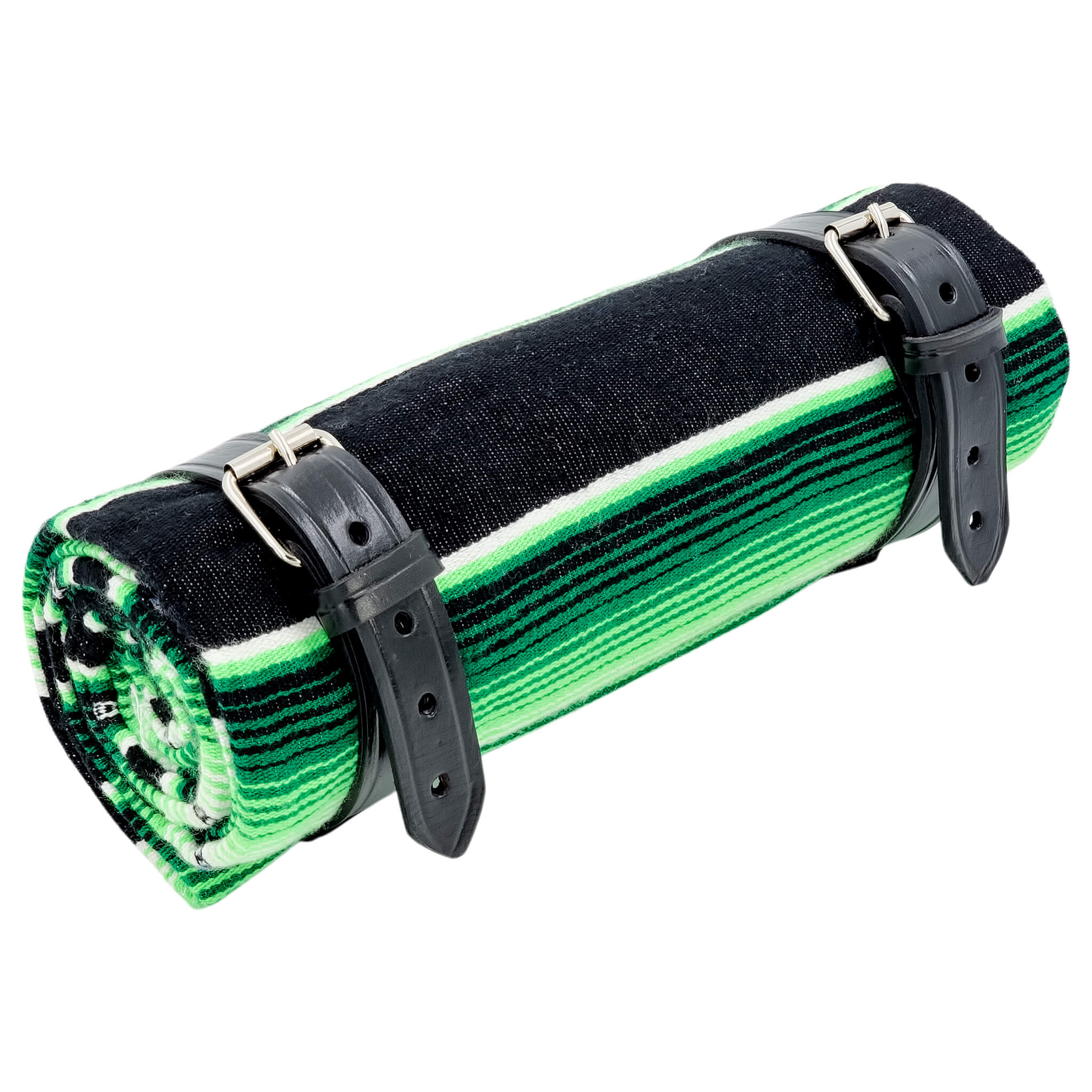 El Rey Serape Blanket Roll - Green | Smooth Leather (Black) | CMC Motorsports