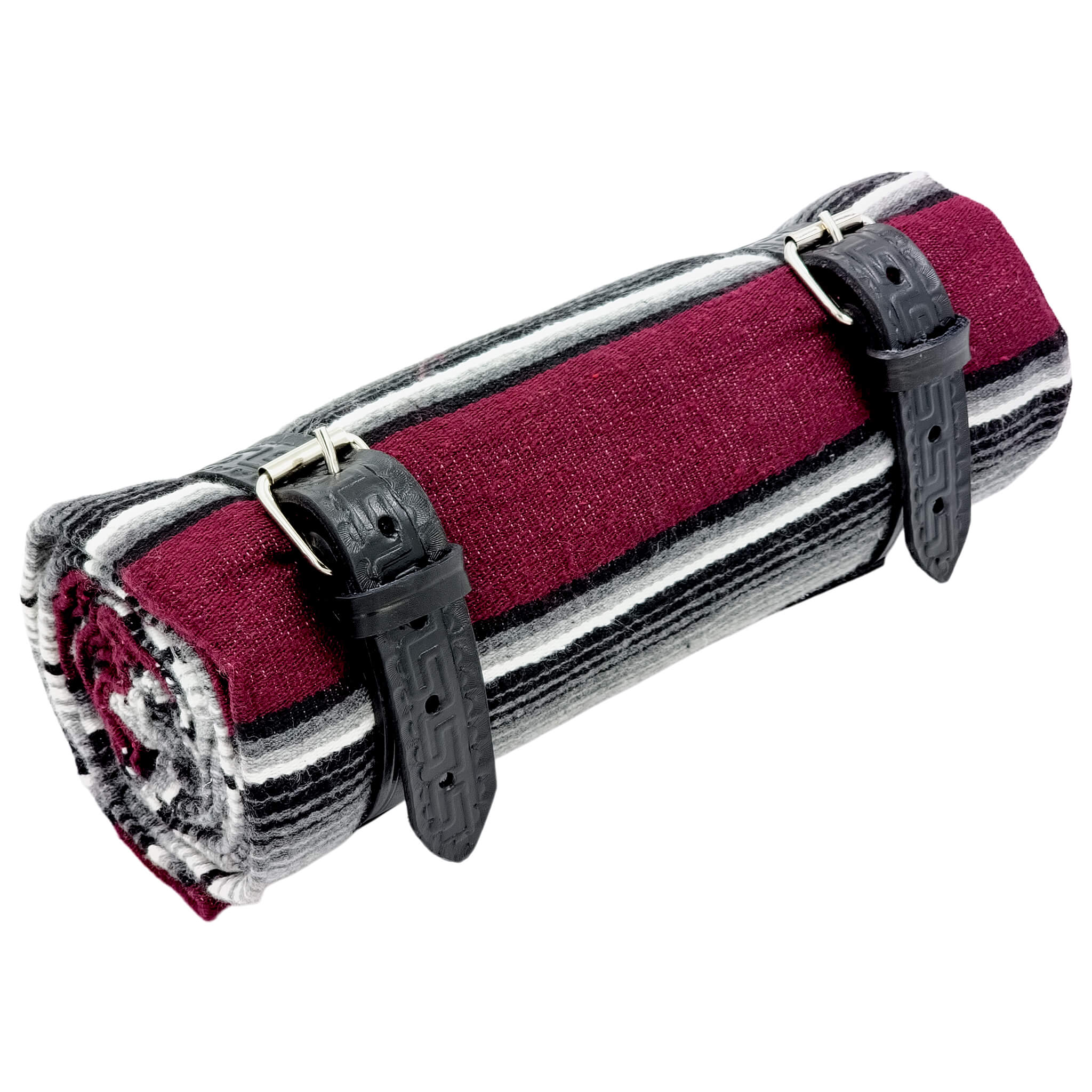 El Rey Serape Blanket Roll - Maroon | Aztec Pattern (Black) | CMC Motorsports