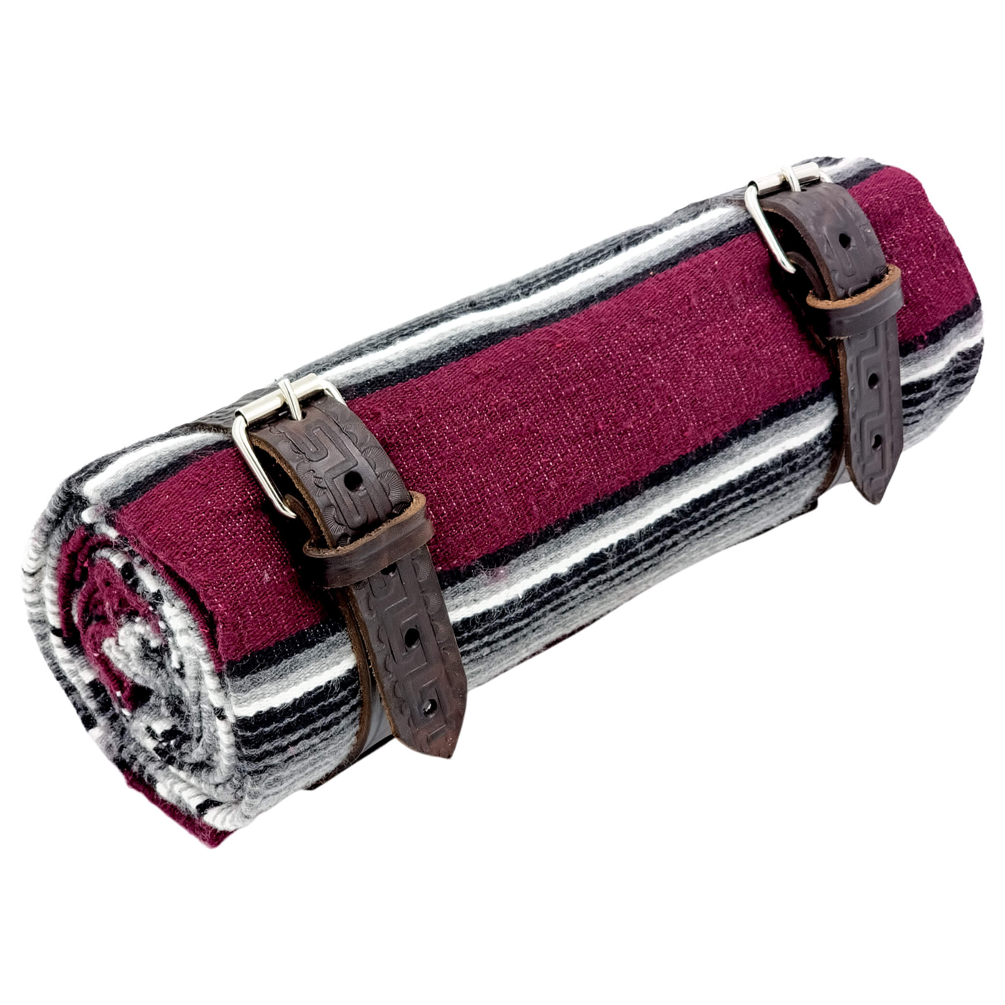 El Rey Serape Blanket Roll - Maroon | Aztec Pattern (Ox Blood) | CMC Motorsports