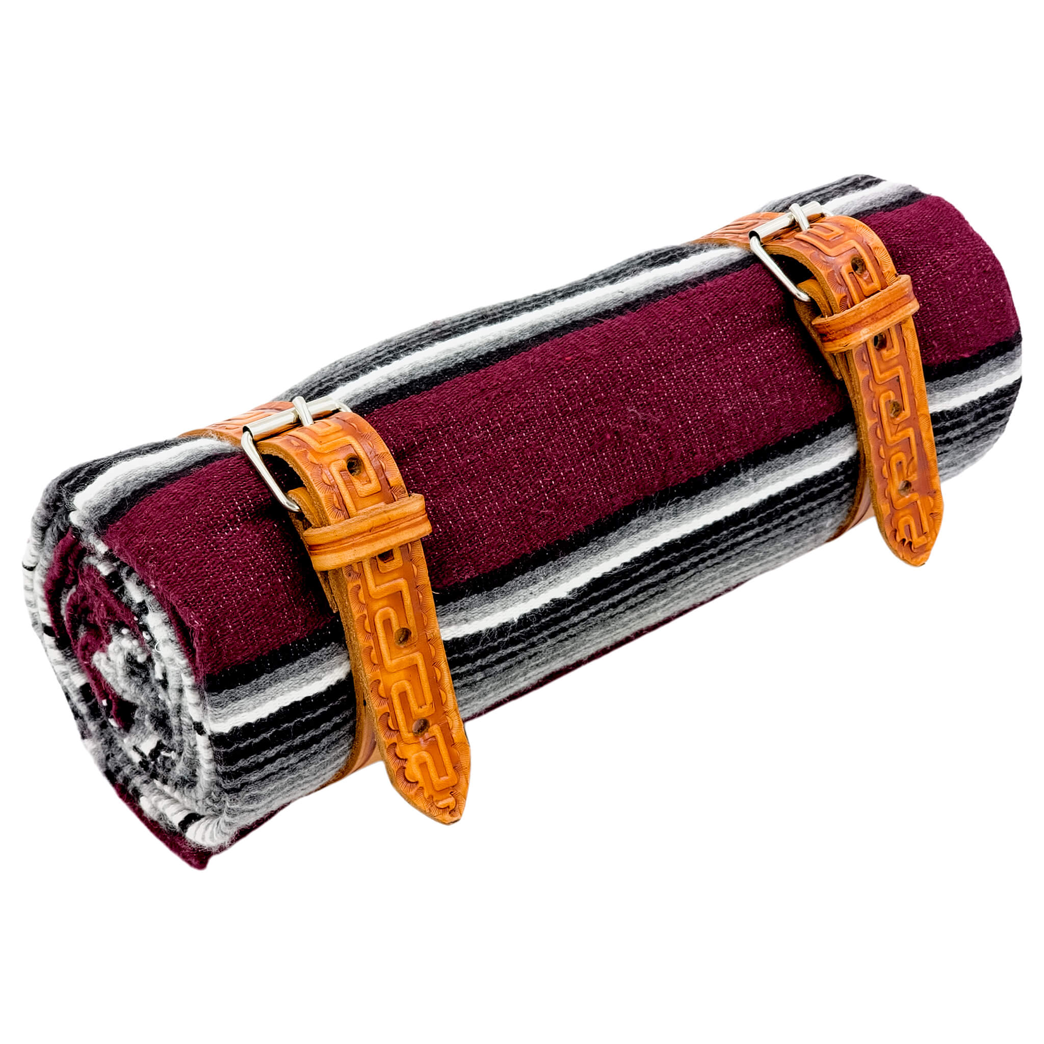 El Rey Serape Blanket Roll - Maroon | Aztec Pattern (Tan) | CMC Motorsports