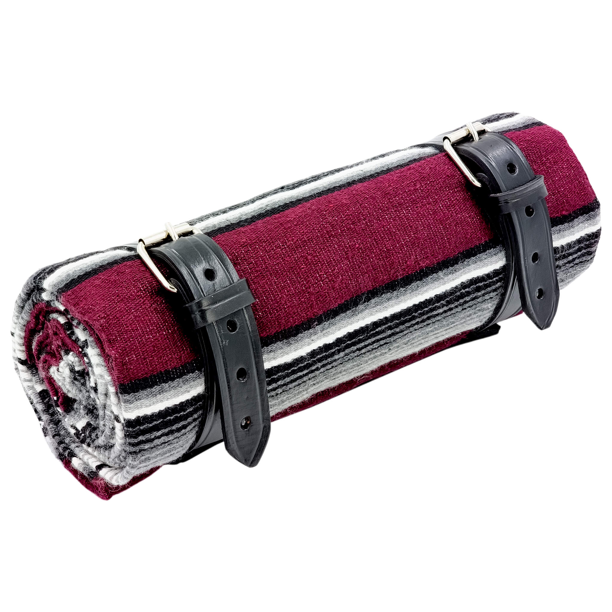 El Rey Serape Blanket Roll - Maroon | Smooth Leather (Black) | CMC Motorsports