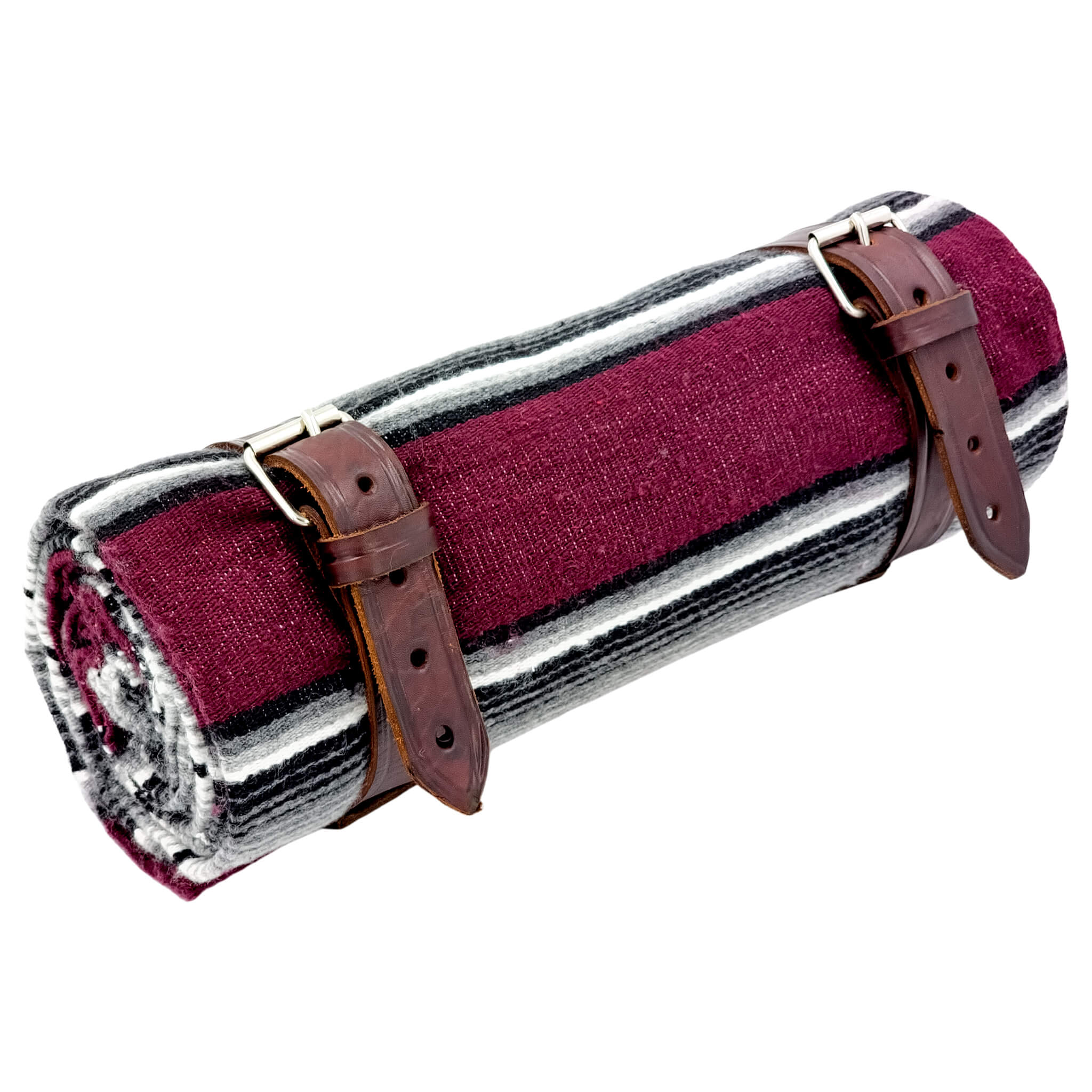 El Rey Serape Blanket Roll - Maroon | Smooth Leather (Ox Blood) | CMC Motorsports
