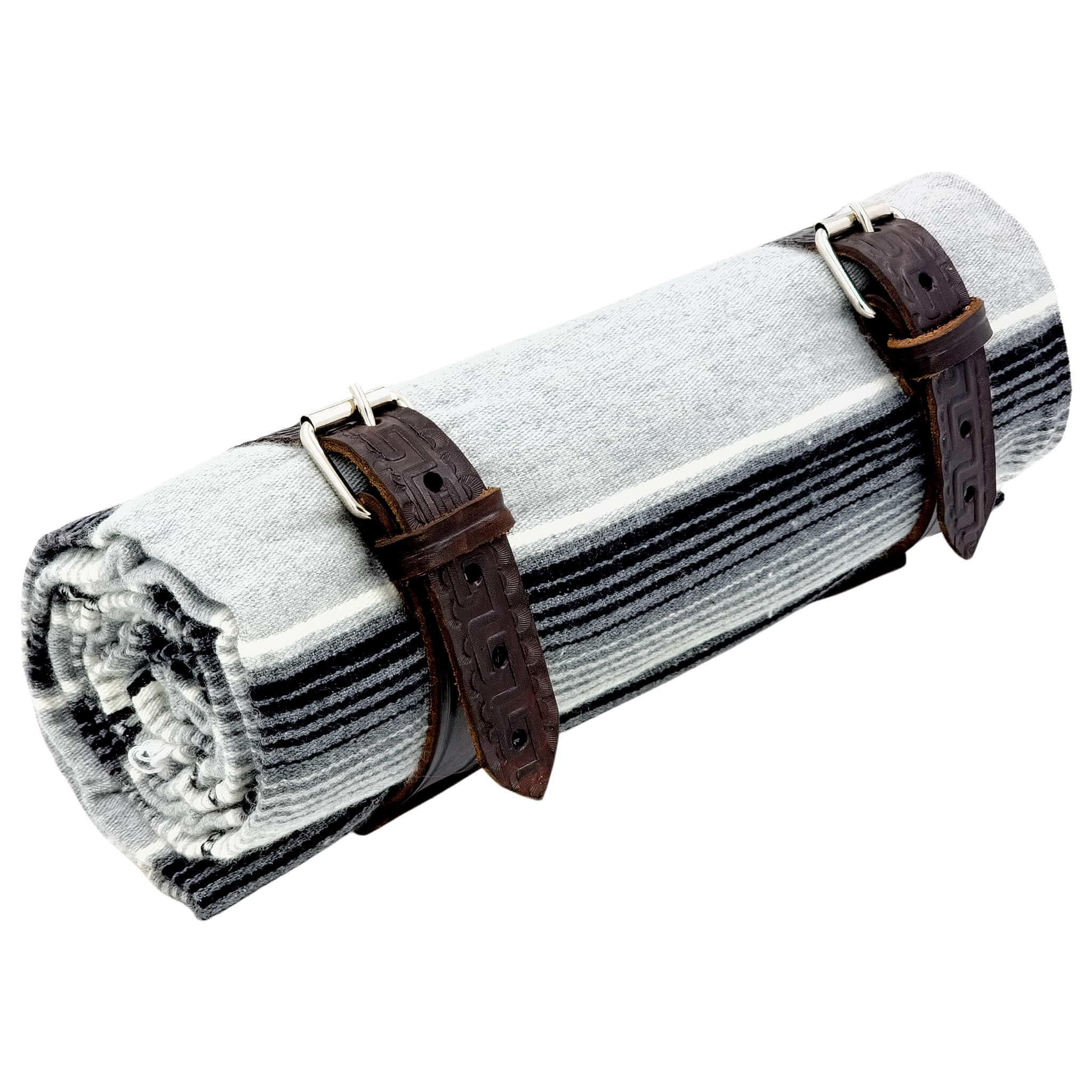El Rey Serape Blanket Roll - "LA COUNTY" White/Gray | Aztec Pattern (Ox Blood) | CMC Motorsports
