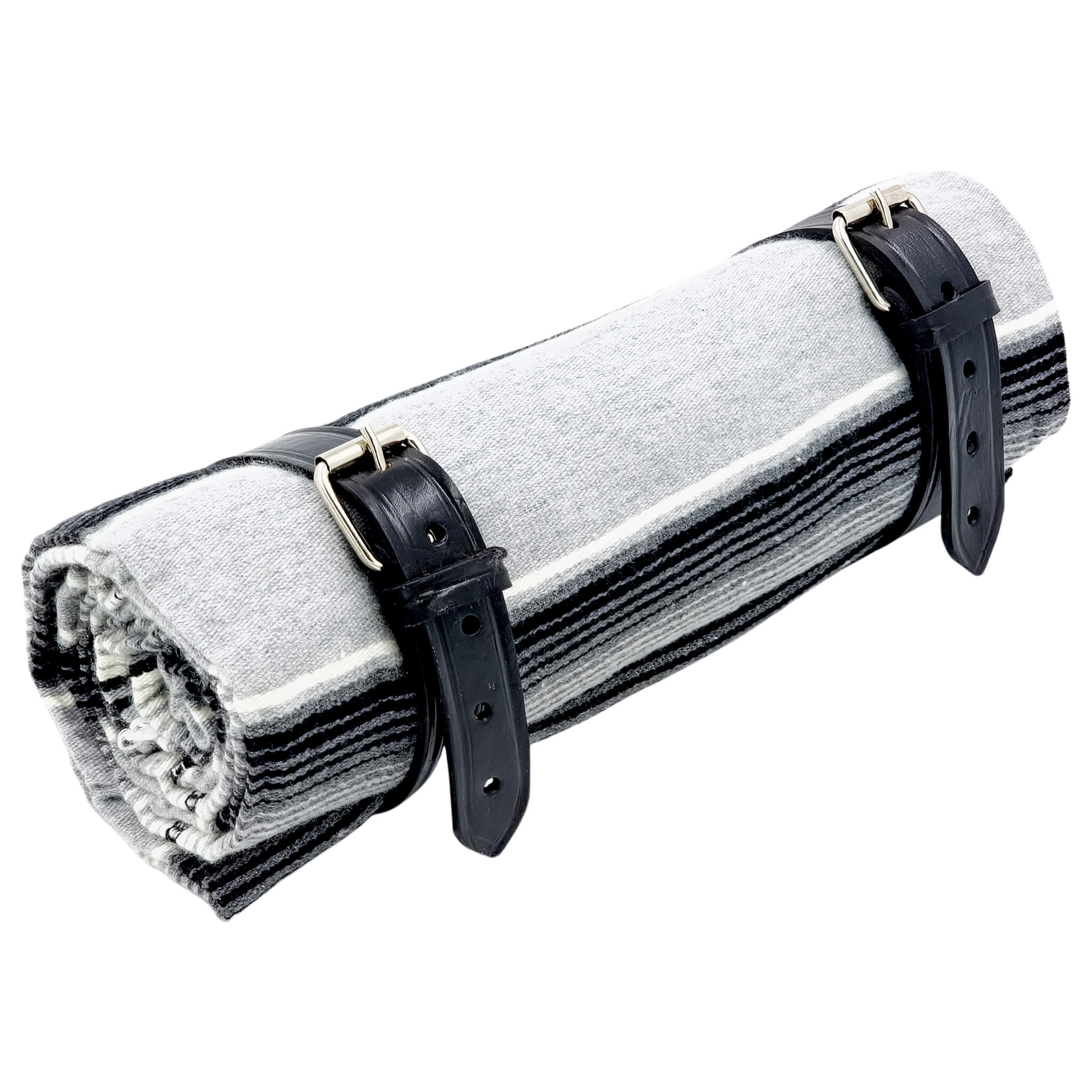 El Rey Serape Blanket Roll - "LA COUNTY" White/Gray | Smooth Leather (Black) | CMC Motorsports