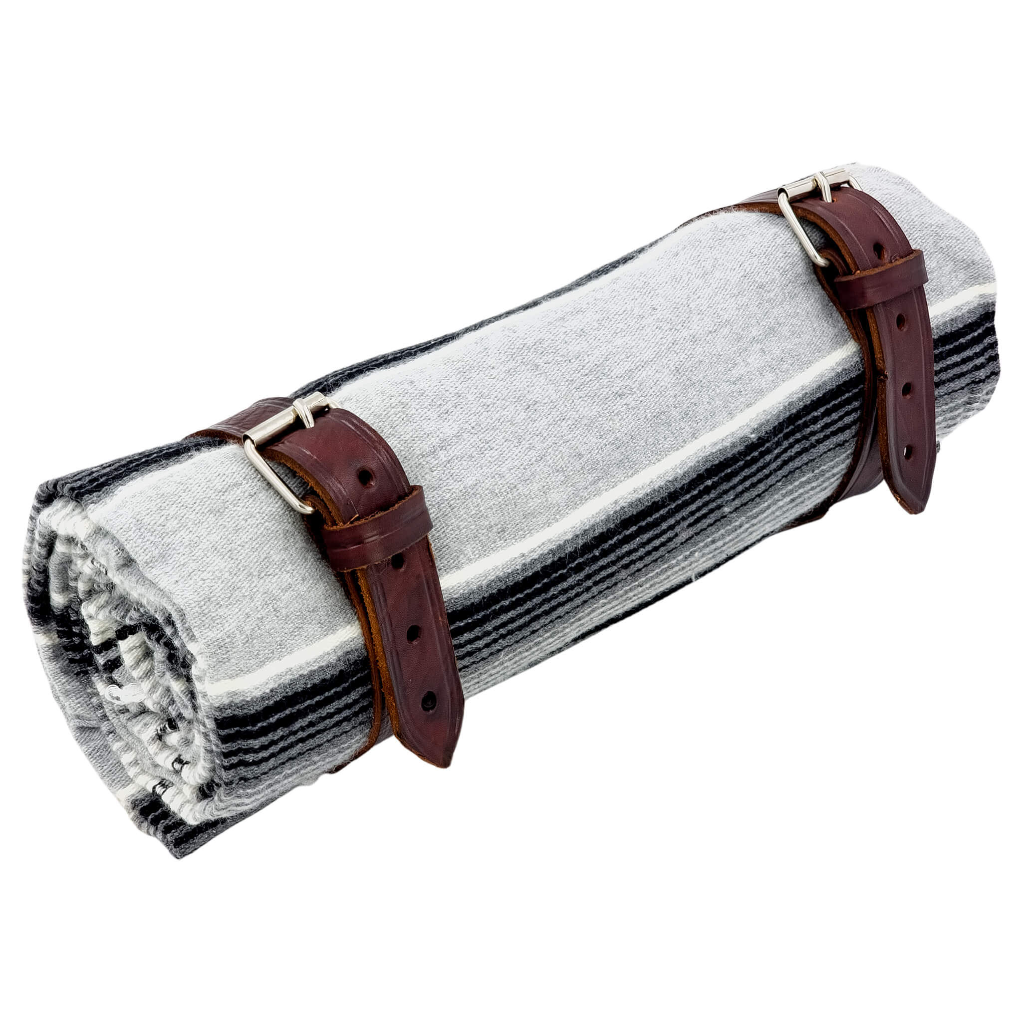 El Rey Serape Blanket Roll - "LA COUNTY" White/Gray | Smooth Leather (Ox Blood) | CMC Motorsports