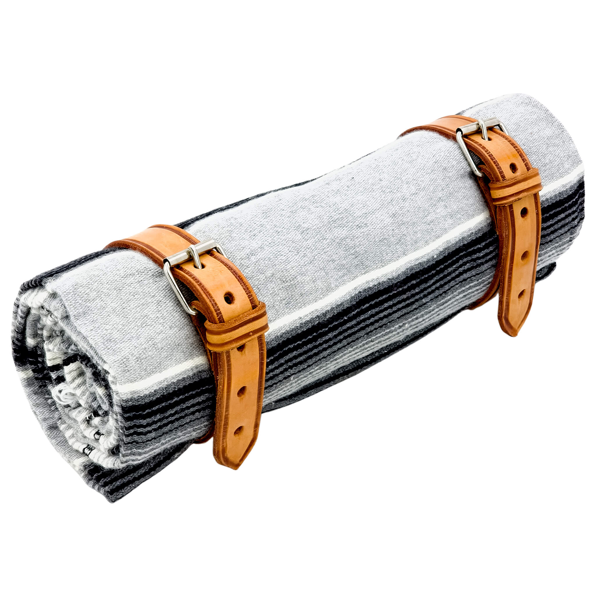 El Rey Serape Blanket Roll - "LA COUNTY" White/Gray | Smooth Leather (Tan) | CMC Motorsports