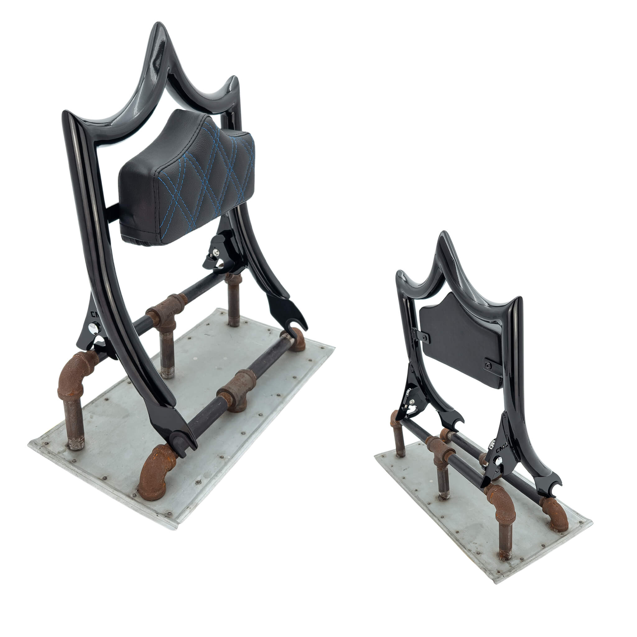 El Rey Backrest | 2009-2025 Touring "SHORTY" | Gloss Black Blue Double Diamond | CMC Motorsports