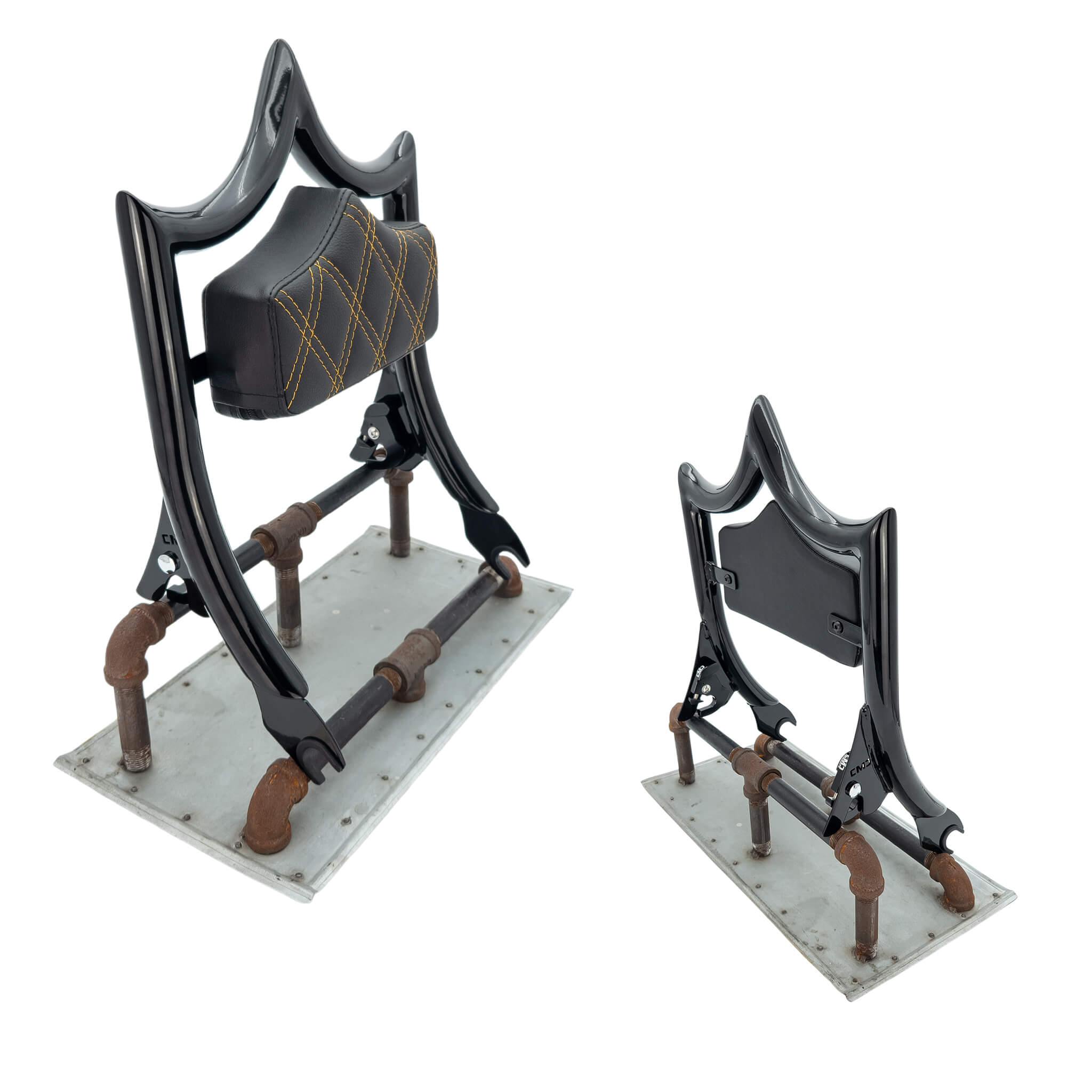 El Rey Backrest | 2009-2025 Touring "SHORTY" | Gloss Black Gold Double Diamond | CMC Motorsports