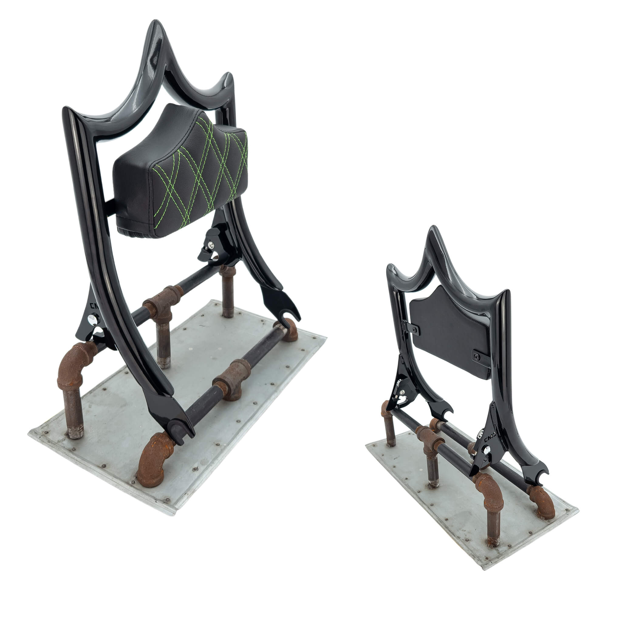 El Rey Backrest | 2009-2025 Touring "SHORTY" | Gloss Black Green Double Diamond | CMC Motorsports