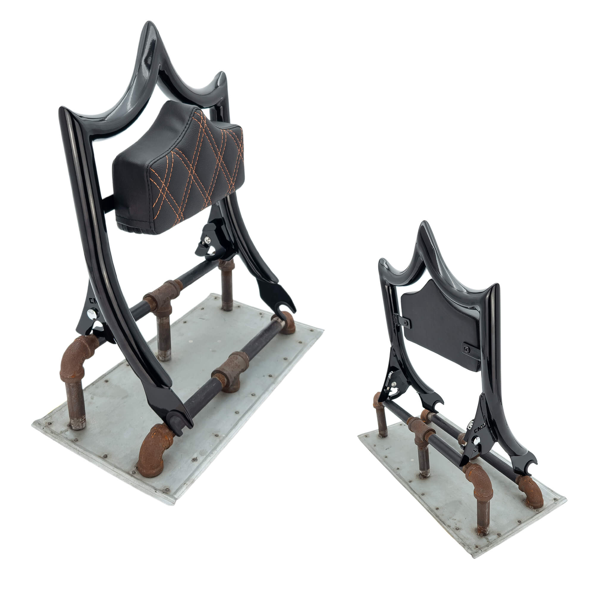 El Rey Backrest | 2009-2025 Touring "SHORTY" | Gloss Black Orange Double Diamond | CMC Motorsports