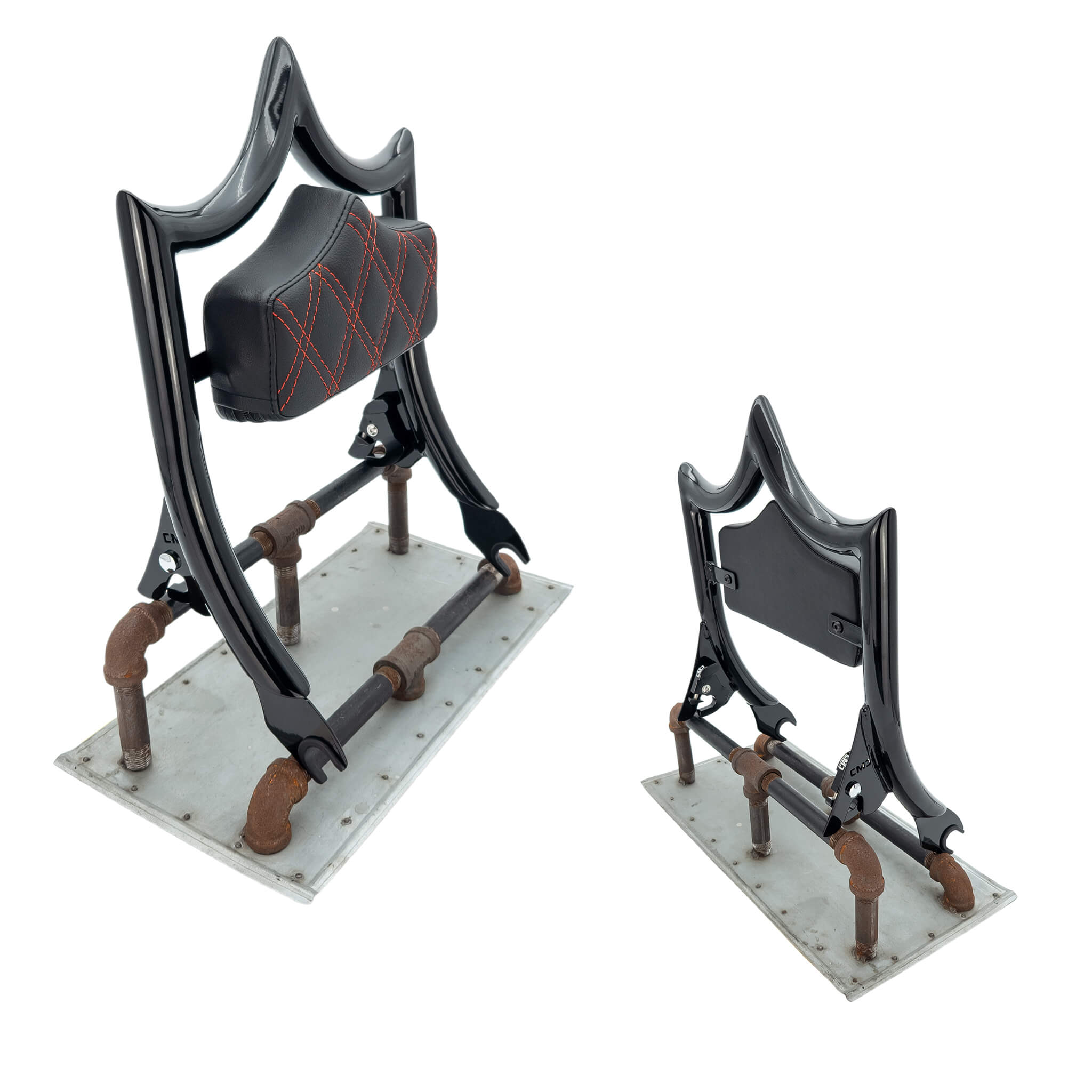 El Rey Backrest | 2009-2025 Touring "SHORTY" | Gloss Black Red Double Diamond | CMC Motorsports