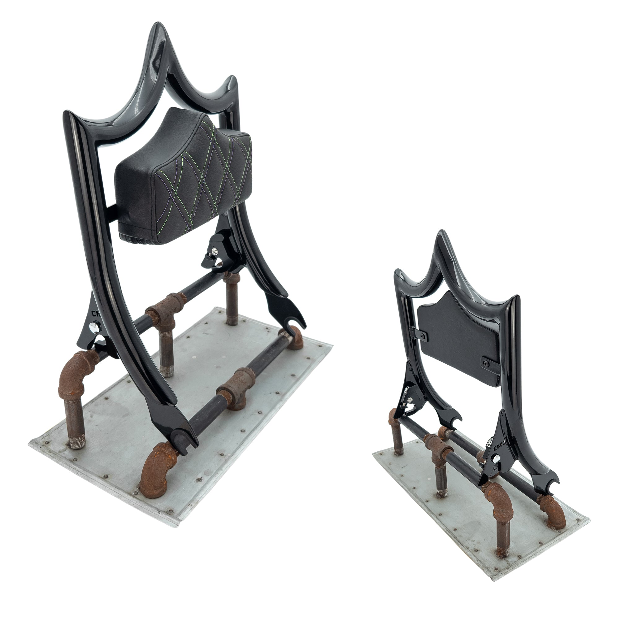 El Rey Backrest | 2009-2025 Touring "SHORTY" | Gloss Black Snake Venom Double Diamond | CMC Motorsports