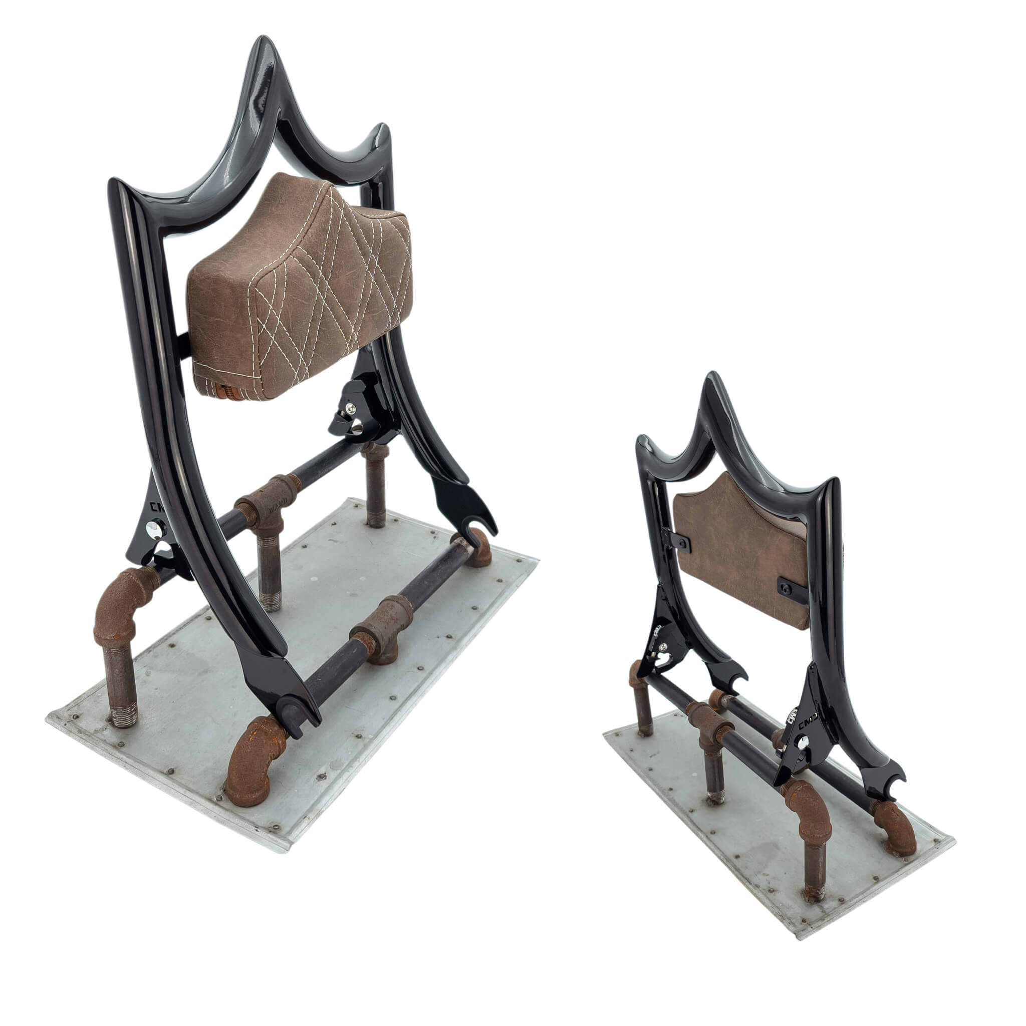 El Rey Backrest | 2009-2025 Touring "SHORTY" | Gloss Black Viejito Vintage Brown | CMC Motorsports