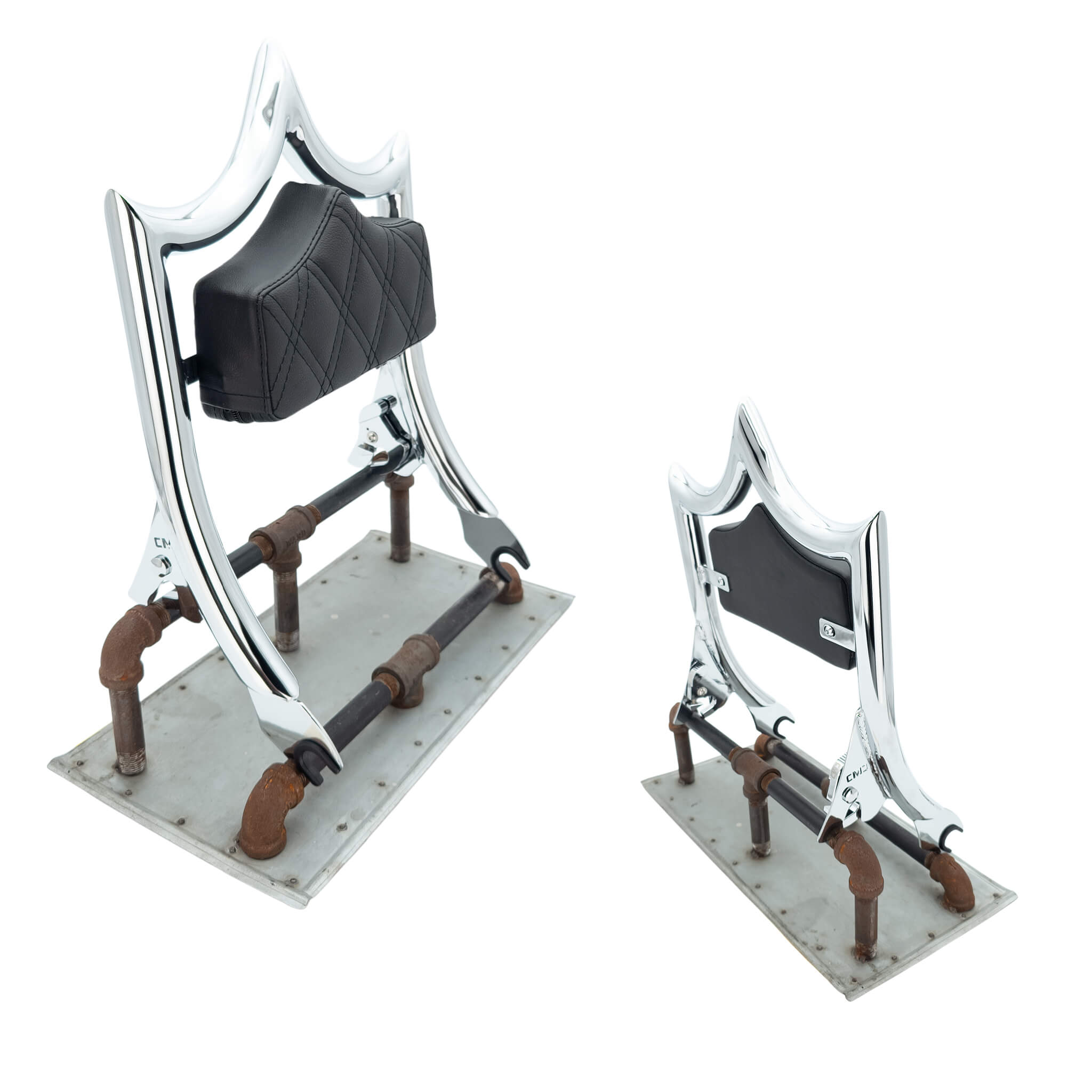 El Rey Backrest | 2009-2025 Touring "SHORTY" | Show Chrome Black Double Diamond | CMC Motorsports