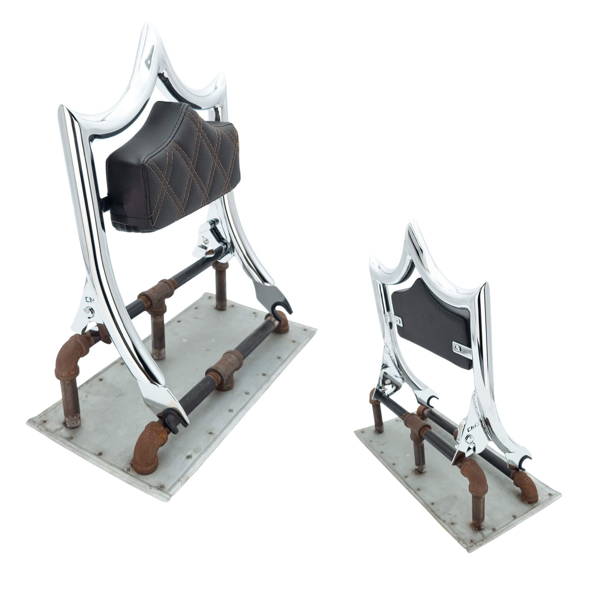 El Rey Backrest | 2009-2025 Touring "SHORTY" | Show Chrome Sand Double Diamond | CMC Motorsports