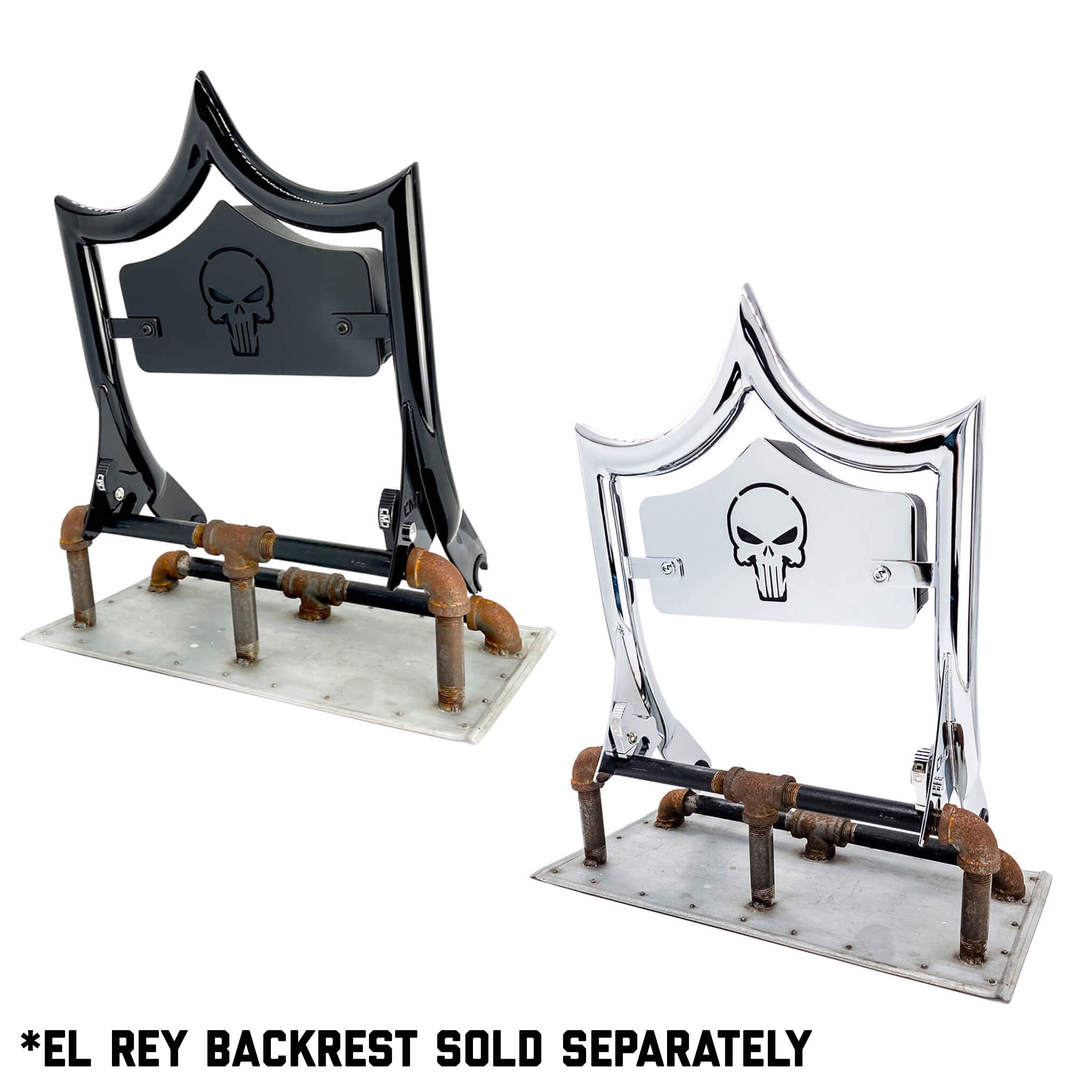 LARGE BACKPLATE for El Rey Backrest™ - SKULL (Chrome or Black) | | CMC Motorsports