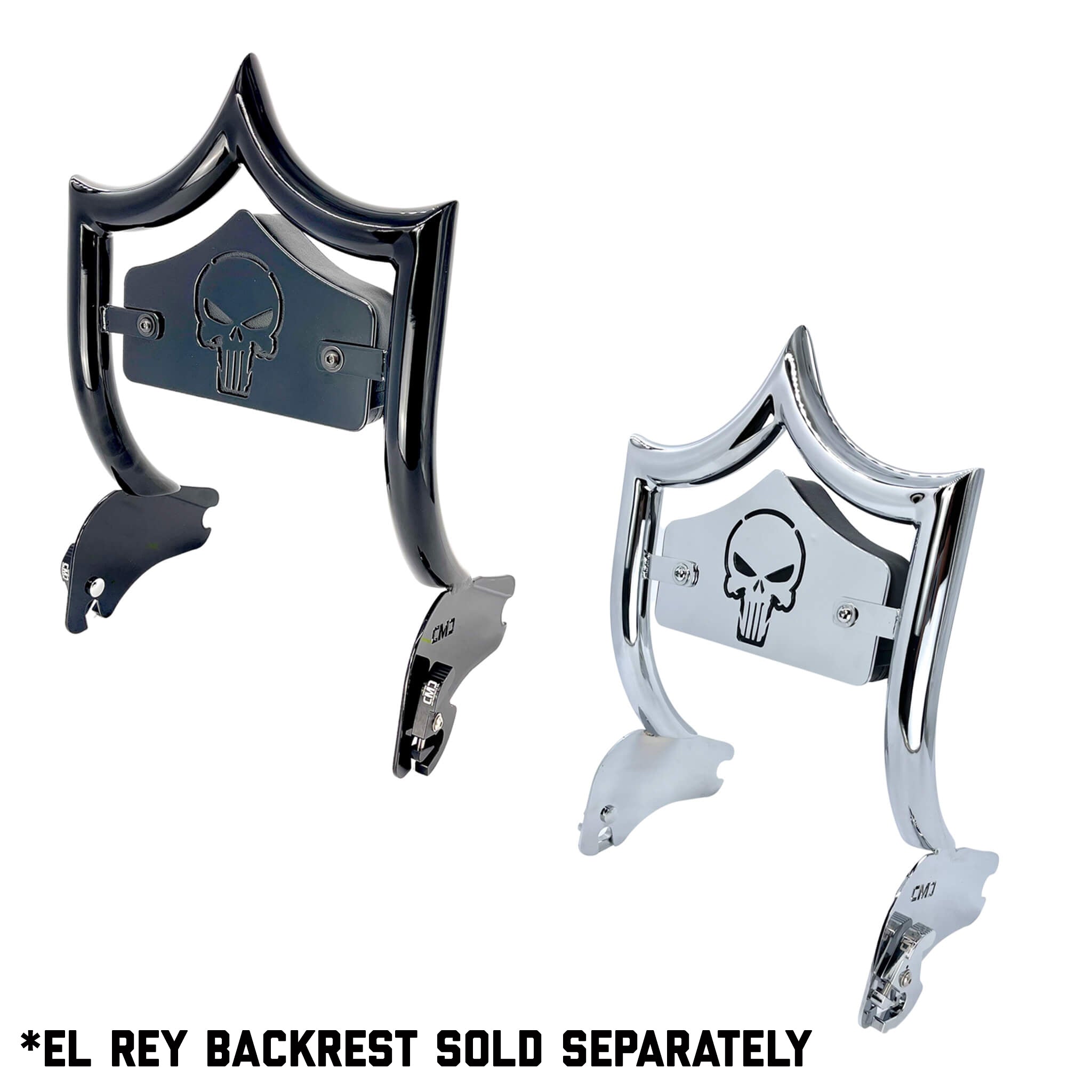SMALL BACKPLATE for El Rey Backrest™ - SKULL (Chrome or Black) | | CMC Motorsports