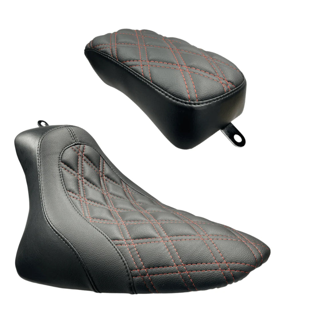 Solo and Passenger Seat | SOFTAIL SEAT 2000-2017 | 2006-2017 Softail Red Double Diamond | CMC Motorsports