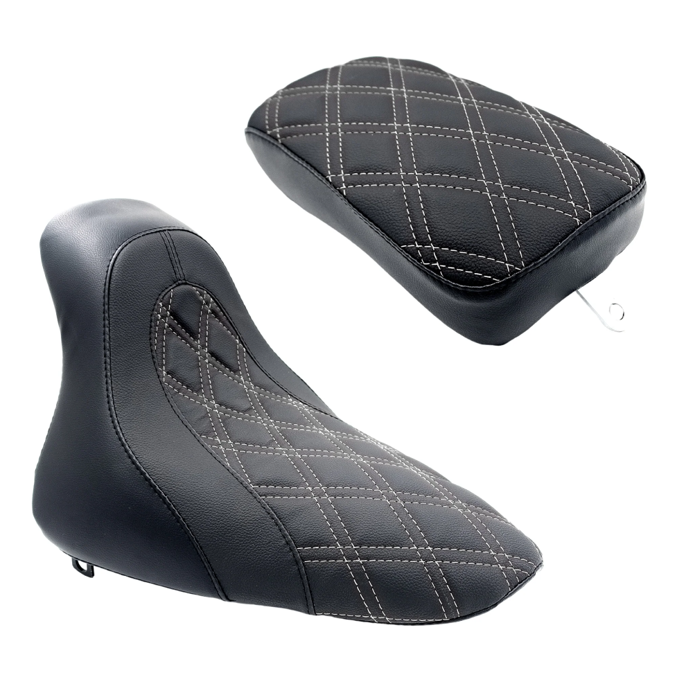 Solo and Passenger Seat | SOFTAIL SEAT 2000-2017 | 2000-2005 Softail (Except 2005 Softail Deluxe) with Side Mounting Bracket White Double Diamond | CMC Motorsports