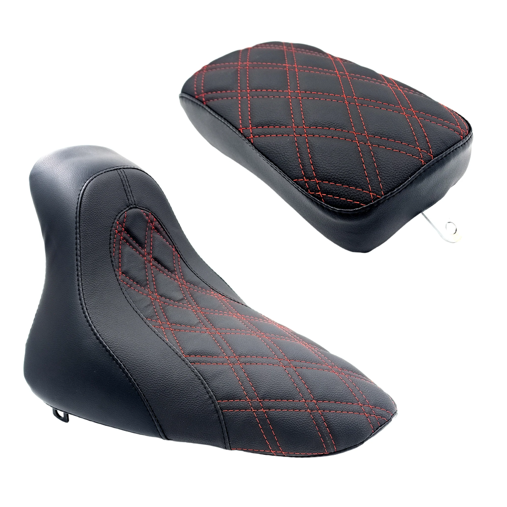 Solo and Passenger Seat | SOFTAIL SEAT 2000-2017 | 2000-2005 Softail (Except 2005 Softail Deluxe) with Side Mounting Bracket Red Double Diamond | CMC Motorsports