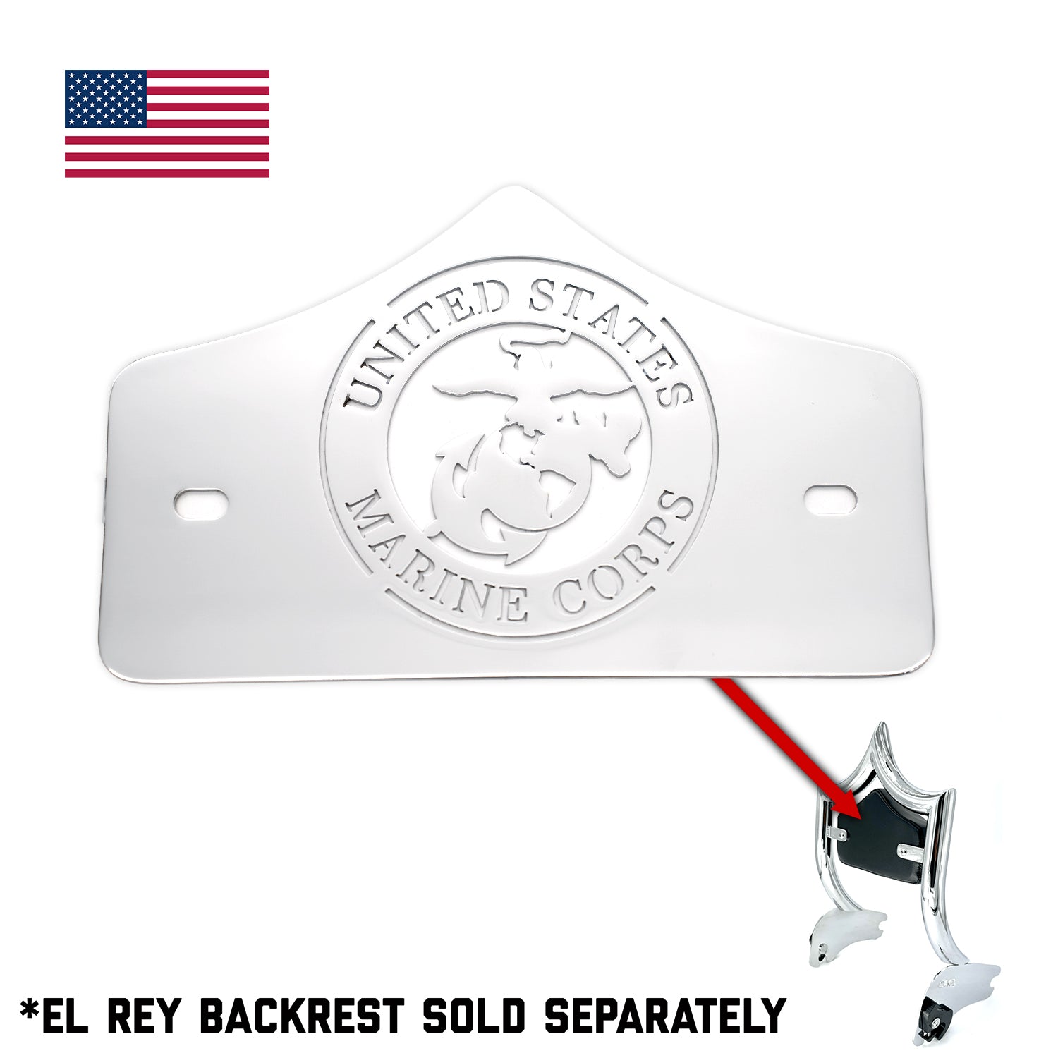SMALL BACKPLATE for El Rey Backrest™ - MARINES (Chrome or Black) | Show Chrome | CMC Motorsports