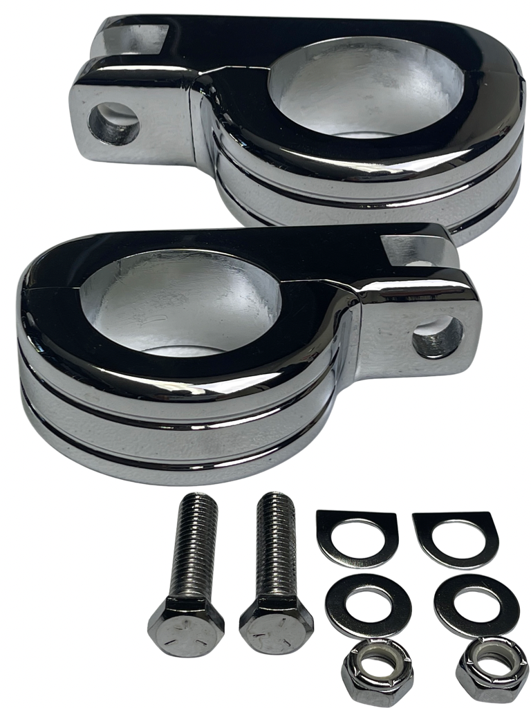 Passenger Highway Peg Clamps (1.5" Diameter) For Harley Engine Guard - Chrome | Chrome Touring and Softail | CMC Motorsports