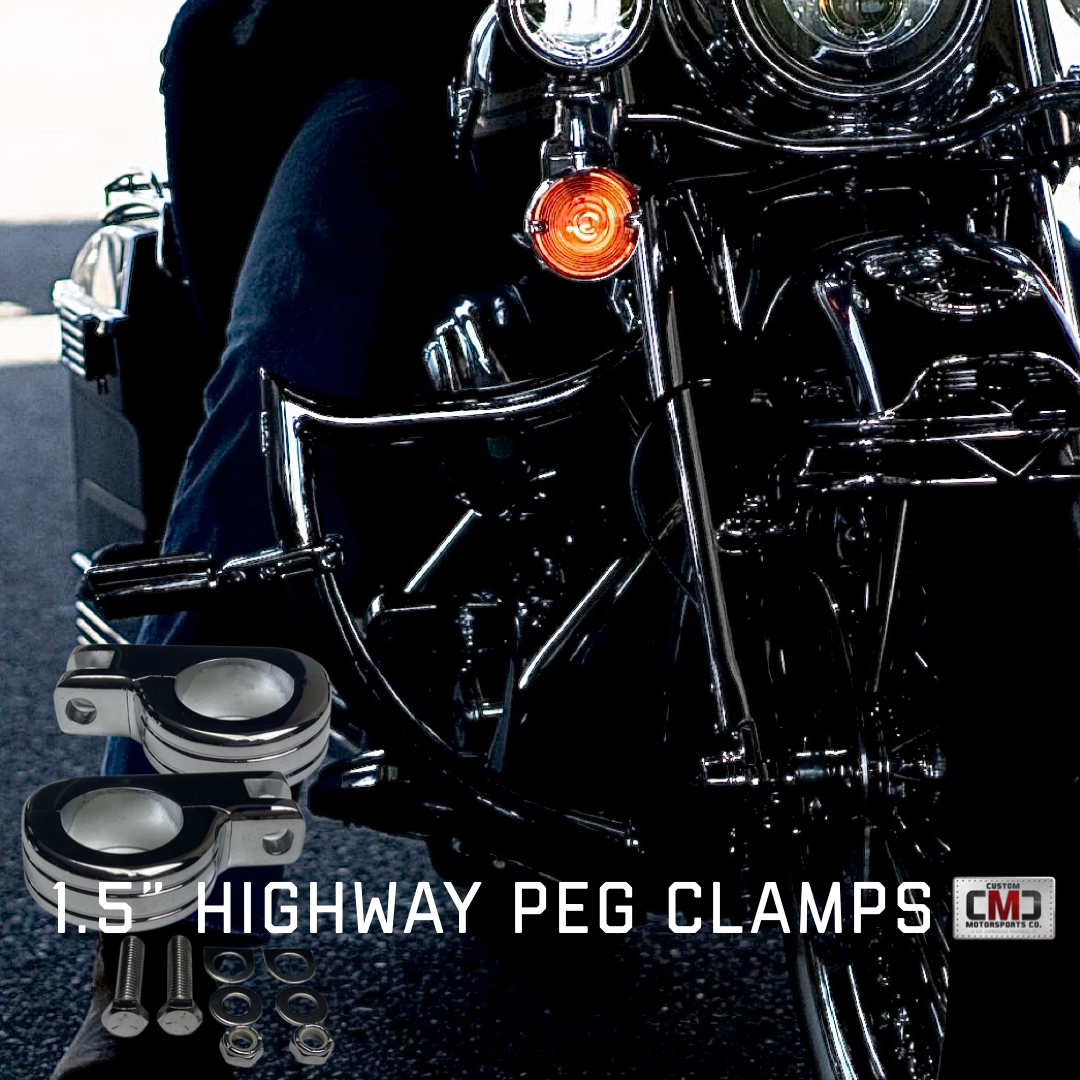 Passenger Highway Peg Clamps (1.5" Diameter) For Harley Engine Guard - Chrome | | CMC Motorsports