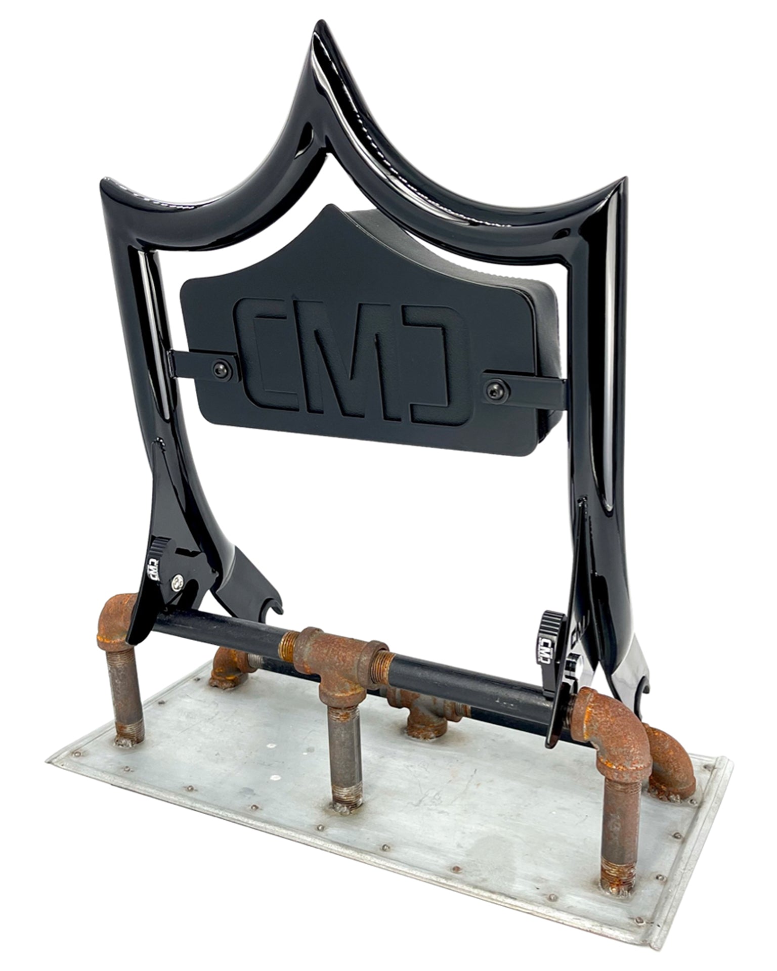LARGE BACKPLATE for El Rey Backrest™ - CMC BOLD (Chrome or Black) | Gloss Black | CMC Motorsports