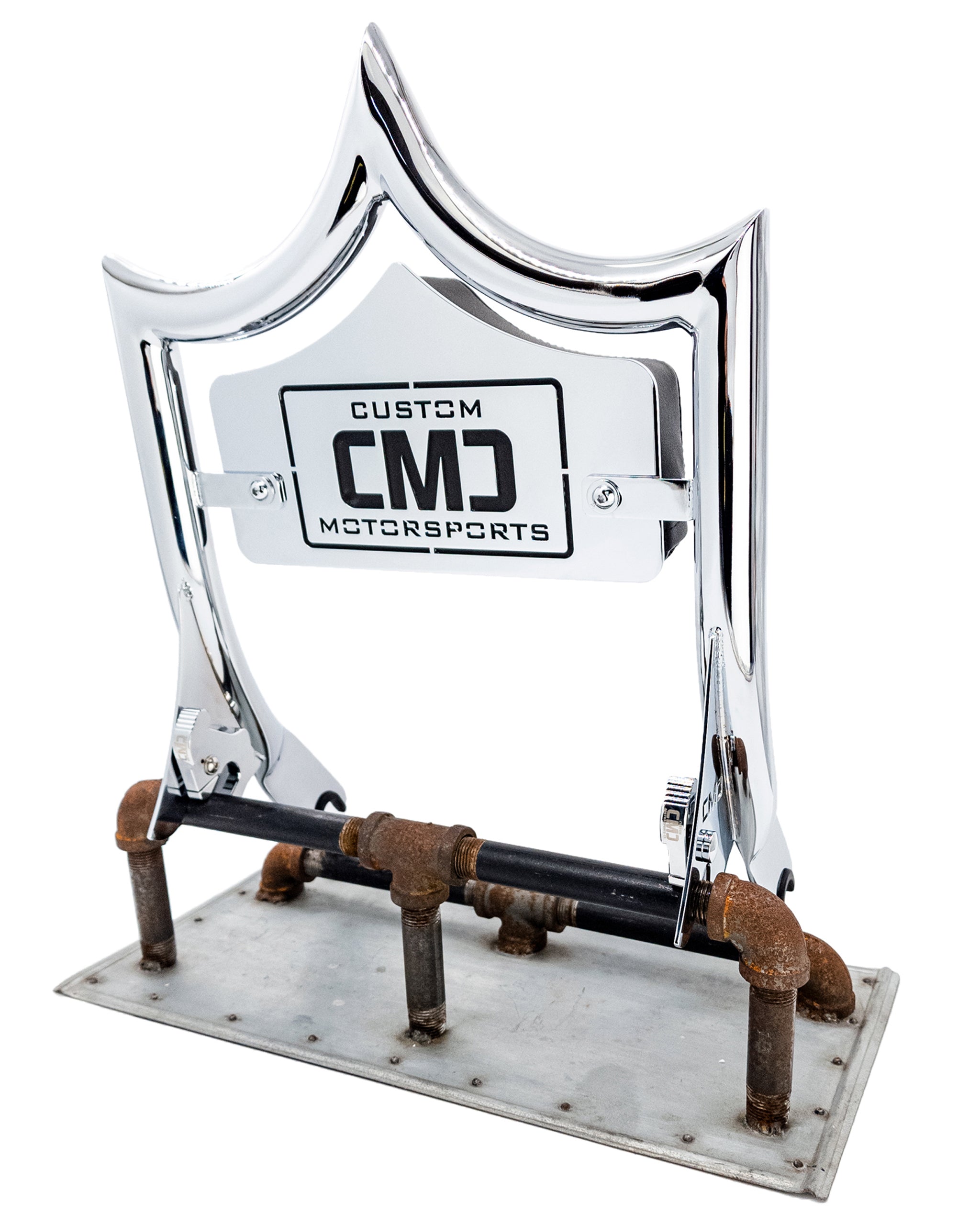 LARGE BACKPLATE for El Rey Backrest™ - CMC LOGO (Chrome or Black) | Show Chrome | CMC Motorsports