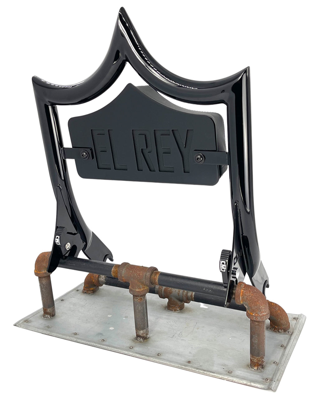 LARGE BACKPLATE for El Rey Backrest™ - EL REY (Chrome or Black) | Gloss Black | CMC Motorsports
