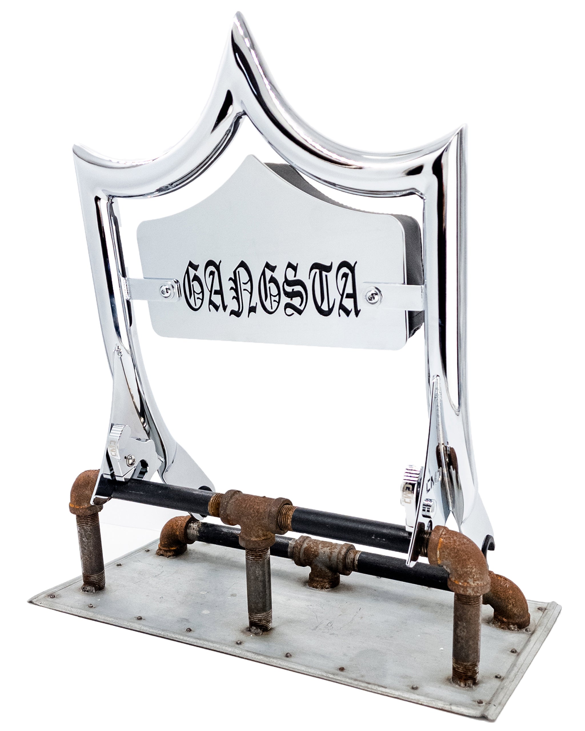 LARGE BACKPLATE for El Rey Backrest™ - GANGSTA (Chrome or Black) | Show Chrome | CMC Motorsports