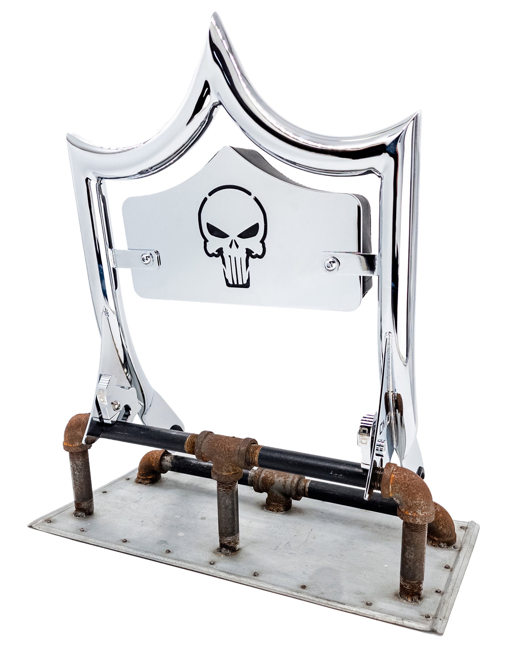 LARGE BACKPLATE for El Rey Backrest™ - SKULL (Chrome or Black) | Show Chrome | CMC Motorsports
