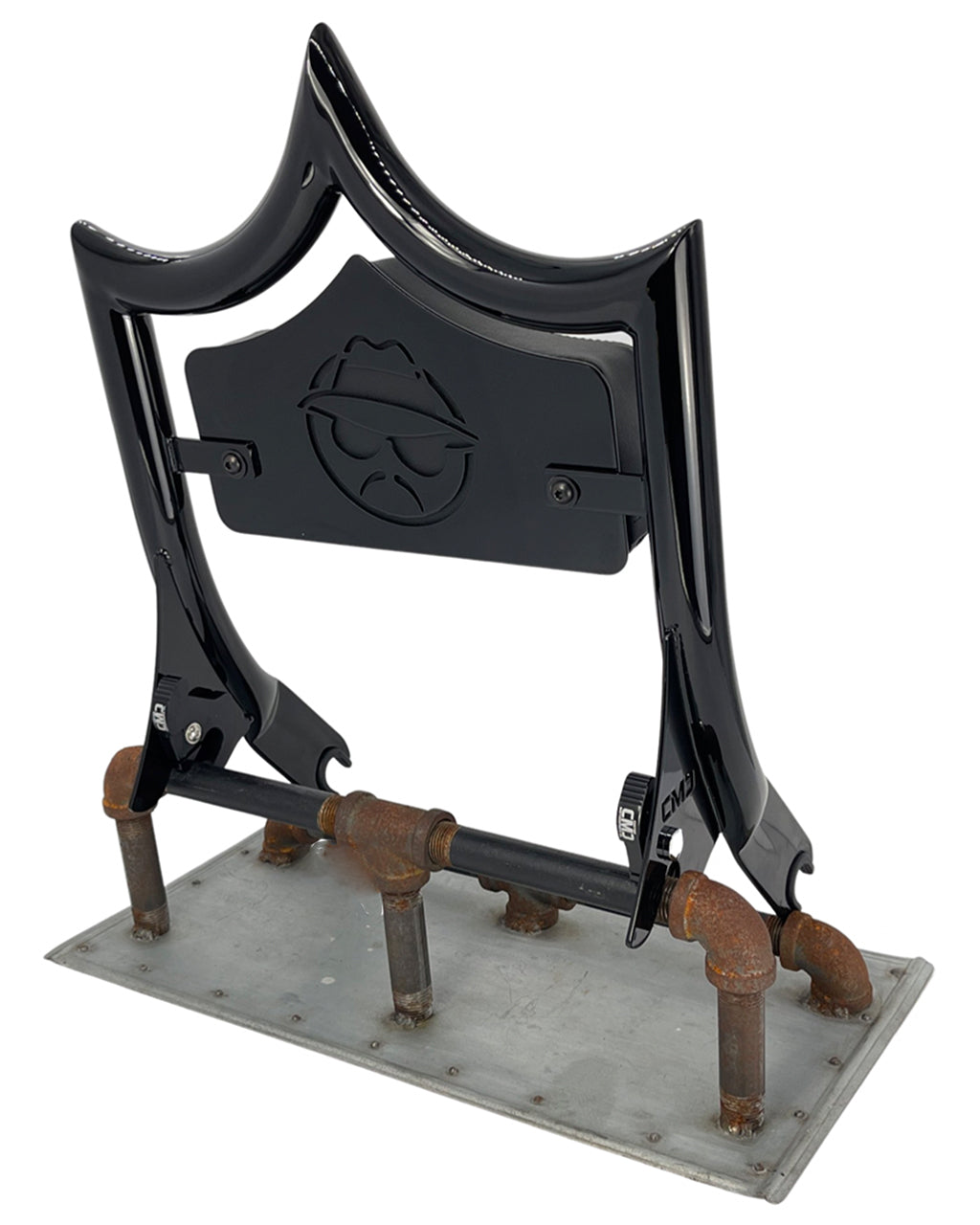 LARGE BACKPLATE for El Rey Backrest™ - VATO LOCO (Chrome or Black) | Gloss Black | CMC Motorsports