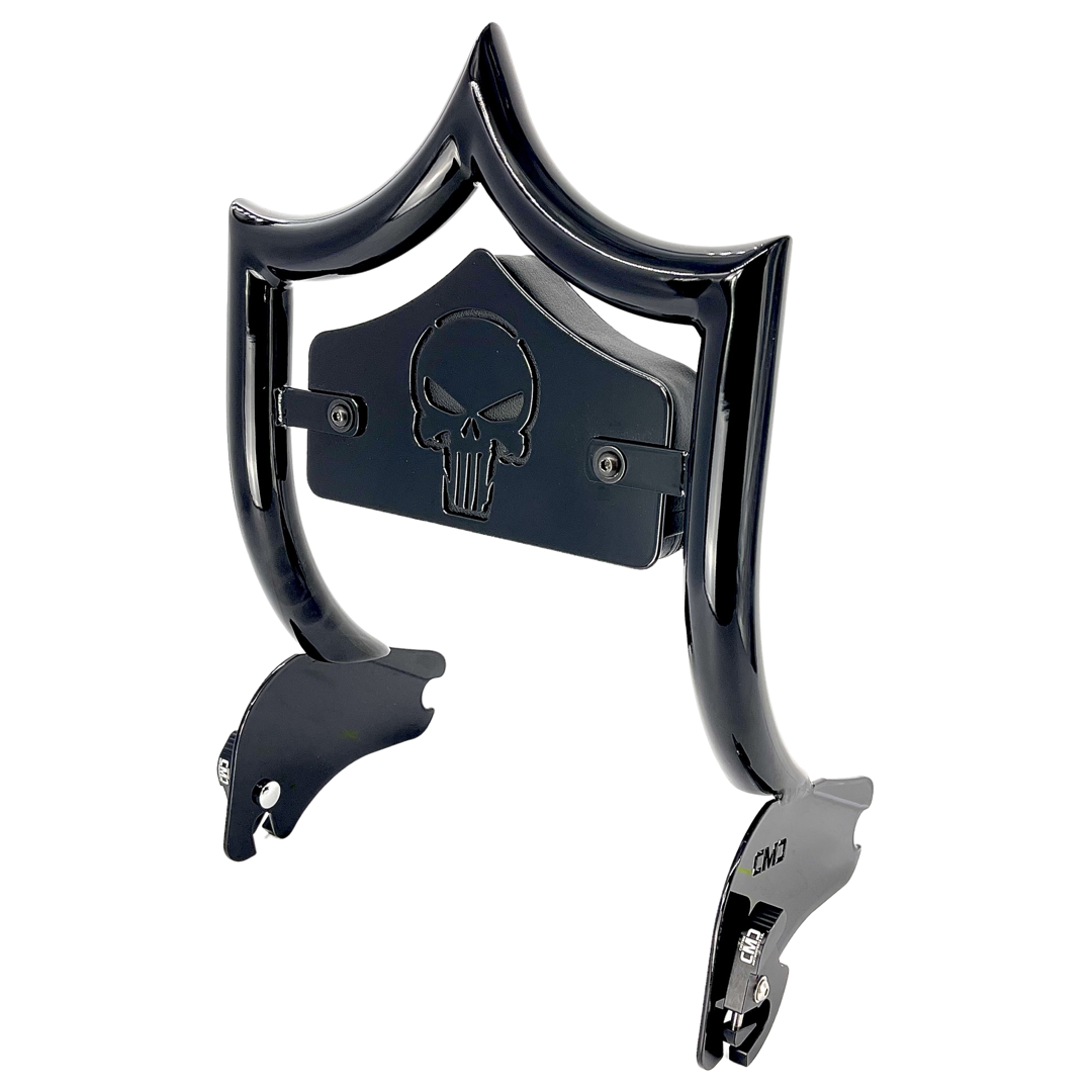 SMALL BACKPLATE for El Rey Backrest™ - SKULL (Chrome or Black) | Gloss Black | CMC Motorsports