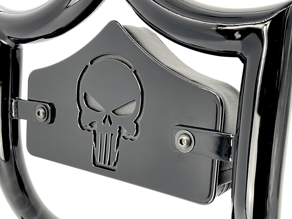 SMALL BACKPLATE for El Rey Backrest™ - SKULL (Chrome or Black) | | CMC Motorsports