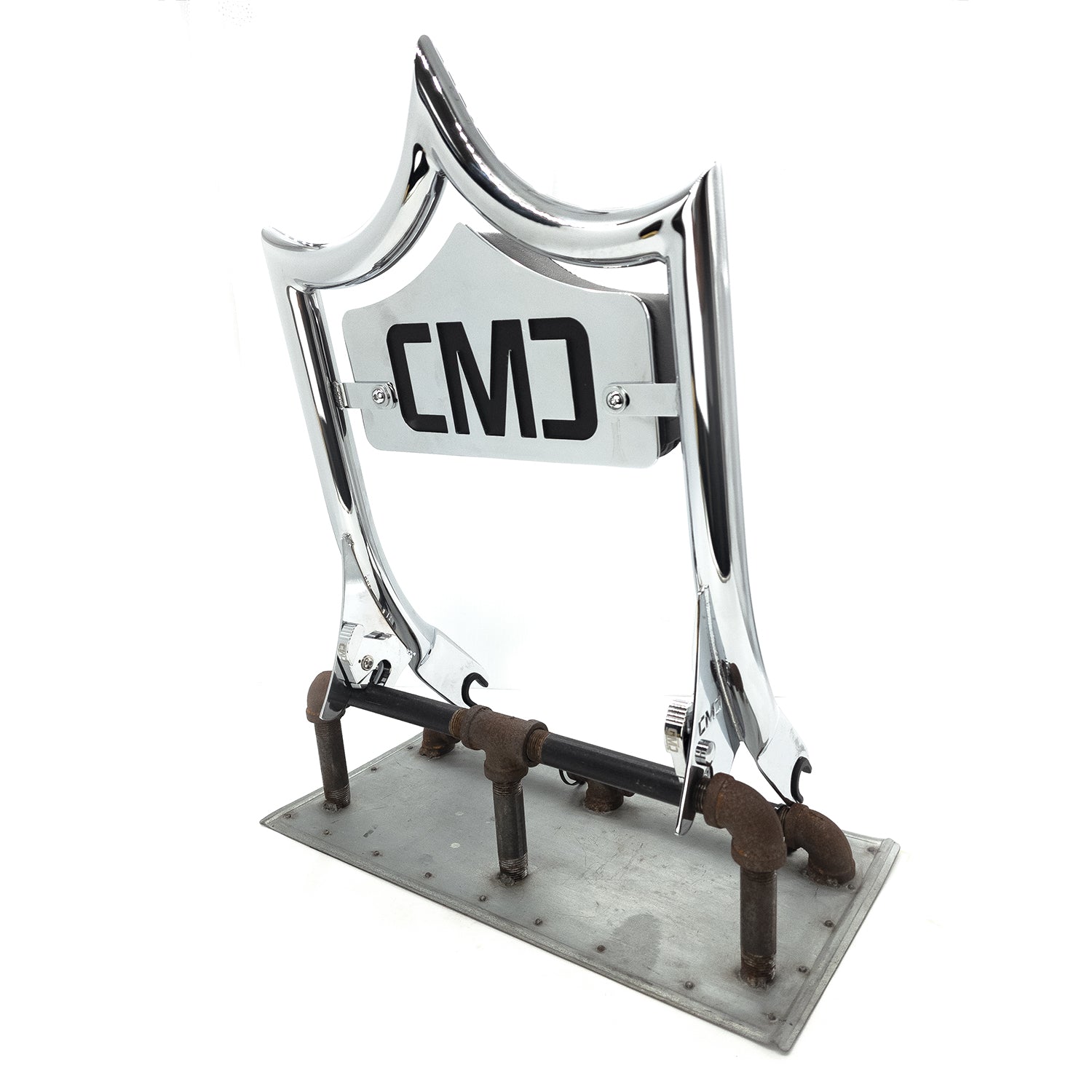 LARGE BACKPLATE for El Rey Backrest™ - CMC BOLD (Chrome or Black) | Show Chrome | CMC Motorsports