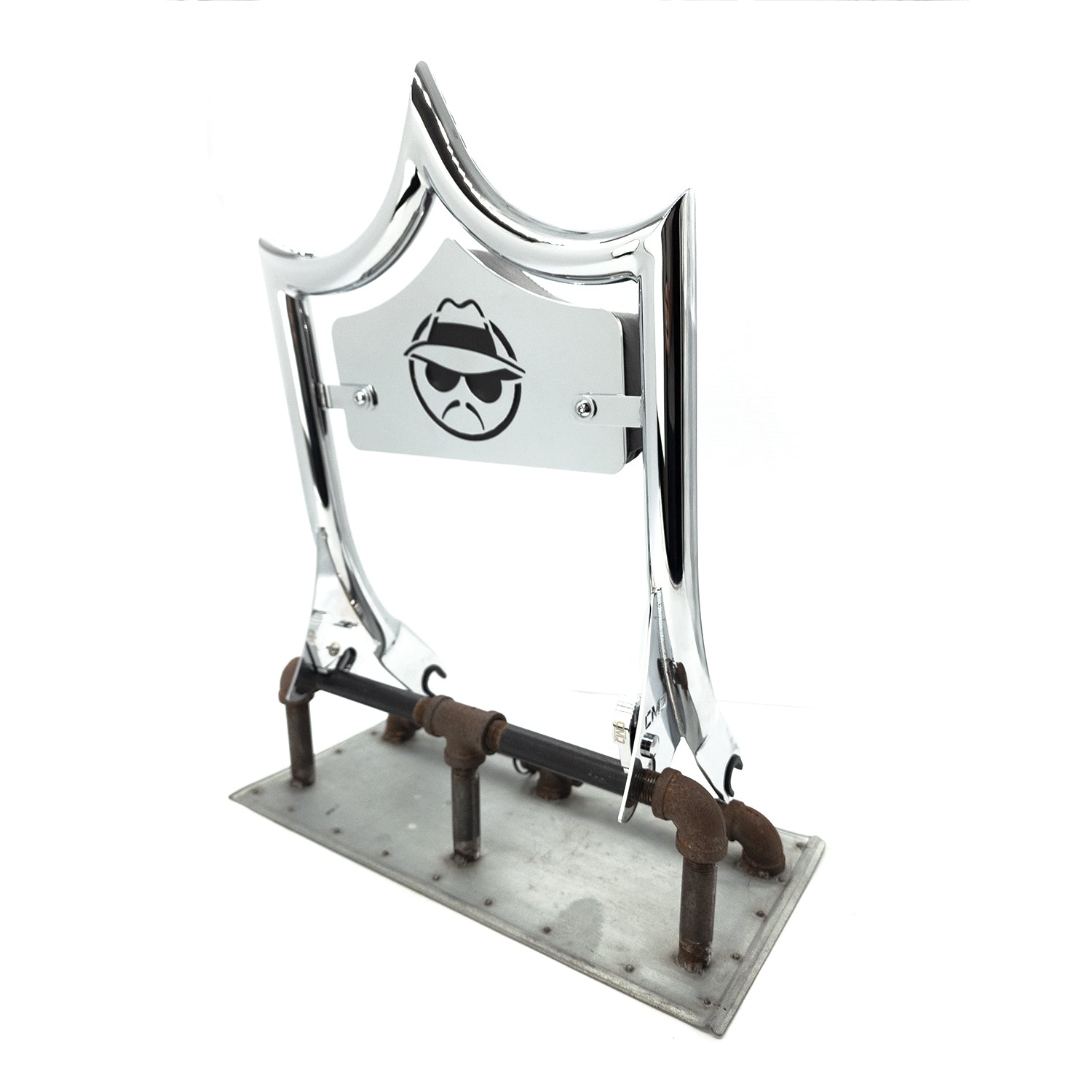 LARGE BACKPLATE for El Rey Backrest™ - VATO LOCO (Chrome or Black) | Show Chrome | CMC Motorsports