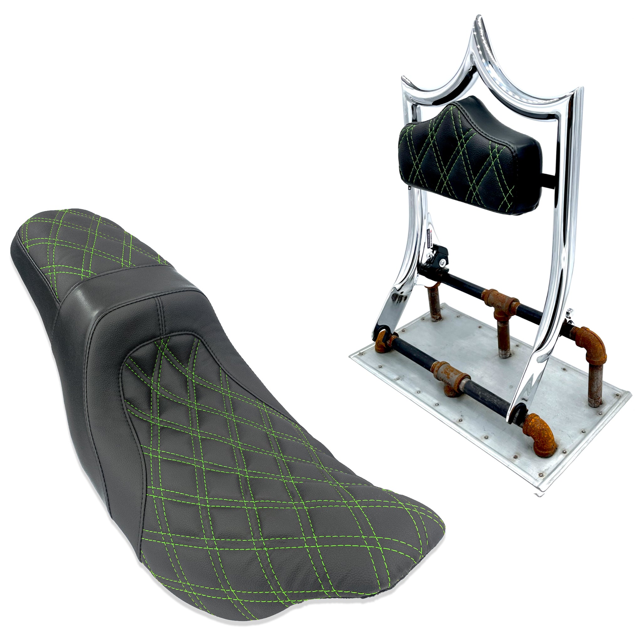 The Next Level PLUS+ | Show Chrome / Green Double Diamond '09-'23 Touring | | CMC Motorsports