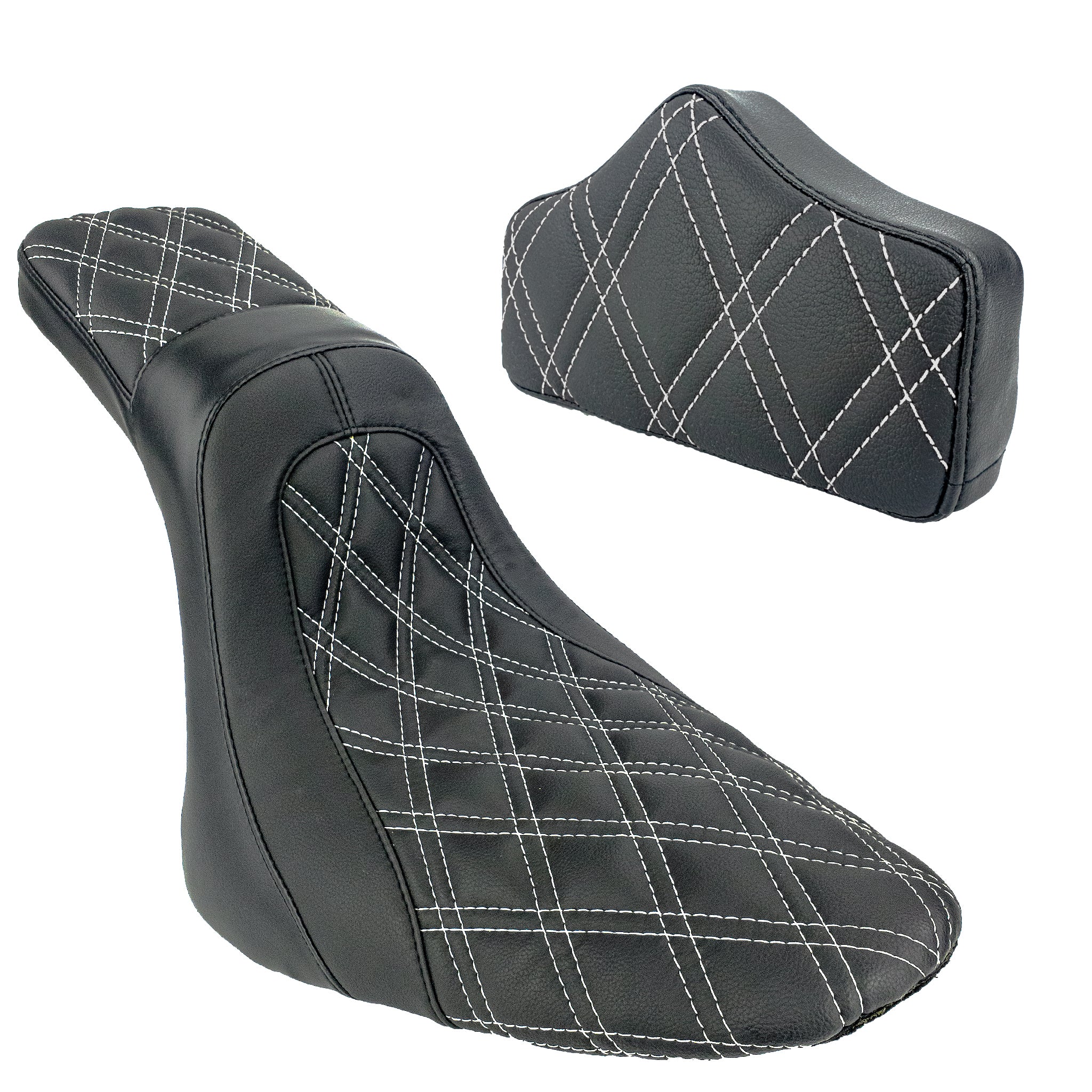 Replacement Pad/2up Seat Bundle | Softail 2000-2017 | White Double Diamond | CMC Motorsports