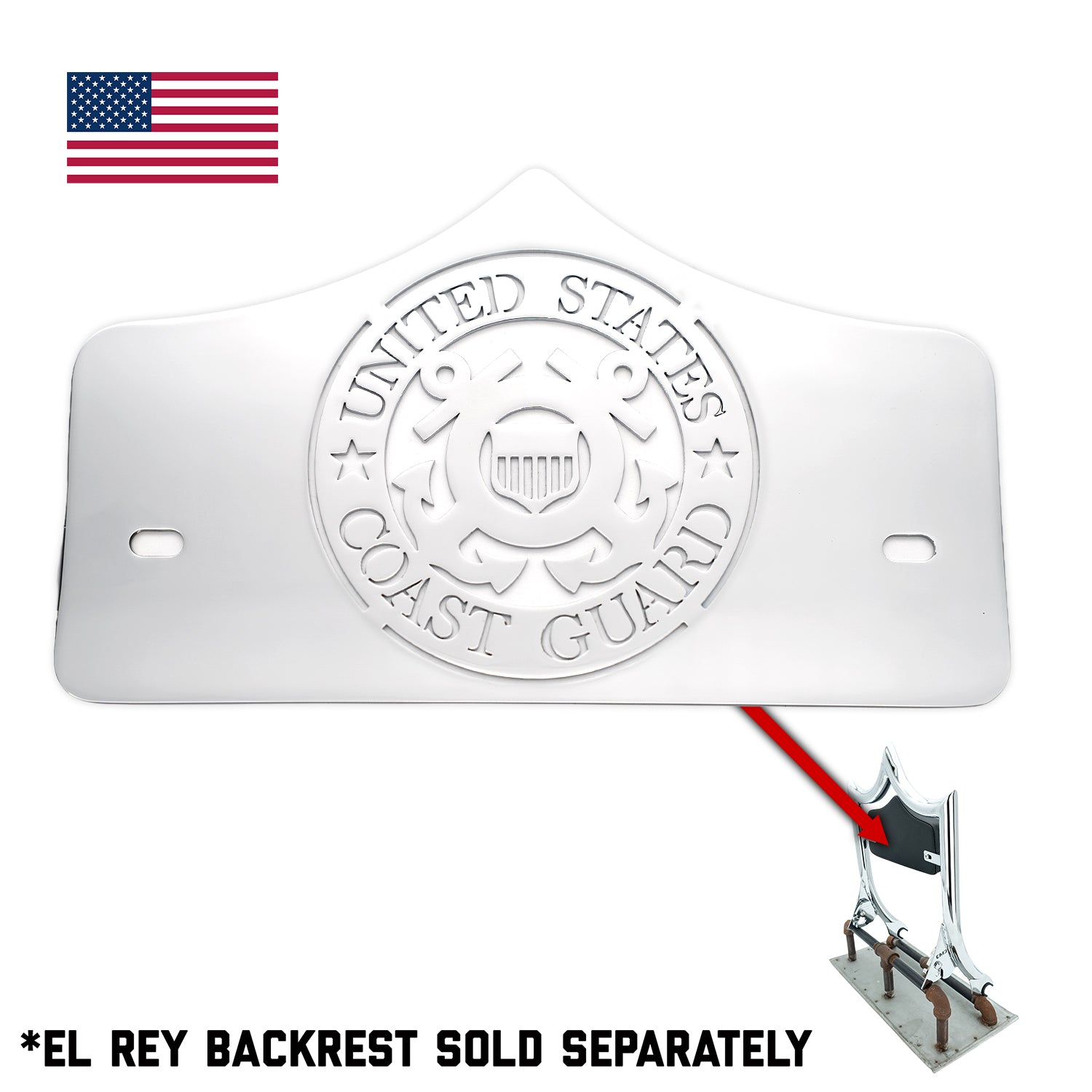 LARGE BACKPLATE for El Rey Backrest™ - COAST GUARD (Chrome or Black) | Show Chrome | CMC Motorsports