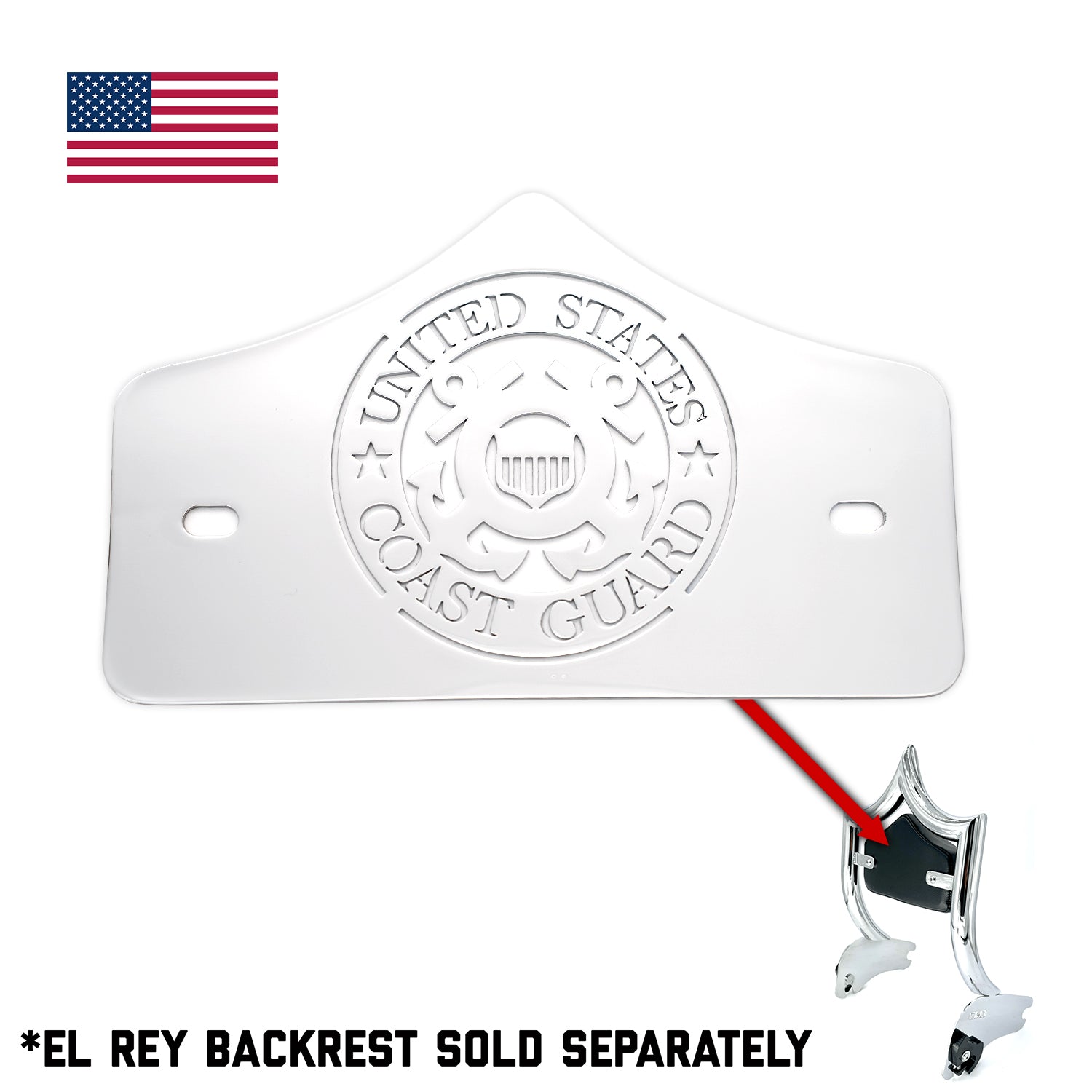SMALL BACKPLATE for El Rey Backrest™ - COAST GUARD (Chrome or Black) | Show Chrome | CMC Motorsports