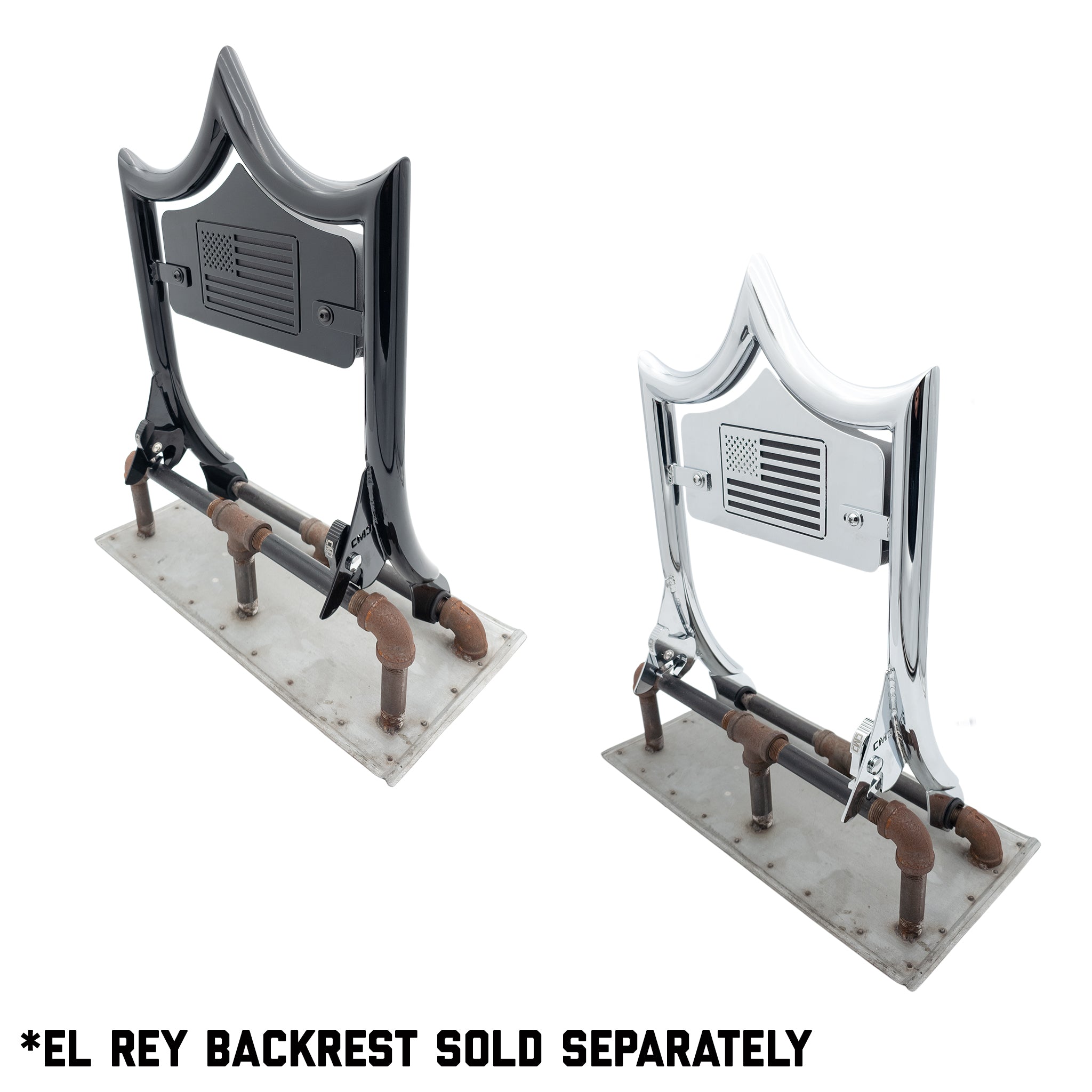 LARGE BACKPLATE for El Rey Backrest™ - USA FLAG 🇺🇸 (Chrome or Black) | | CMC Motorsports