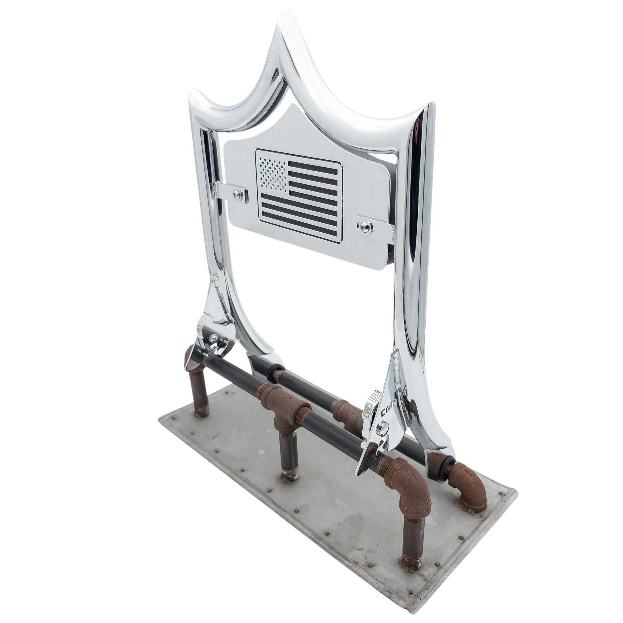 LARGE BACKPLATE for El Rey Backrest™ - USA FLAG 🇺🇸 (Chrome or Black) | Show Chrome | CMC Motorsports