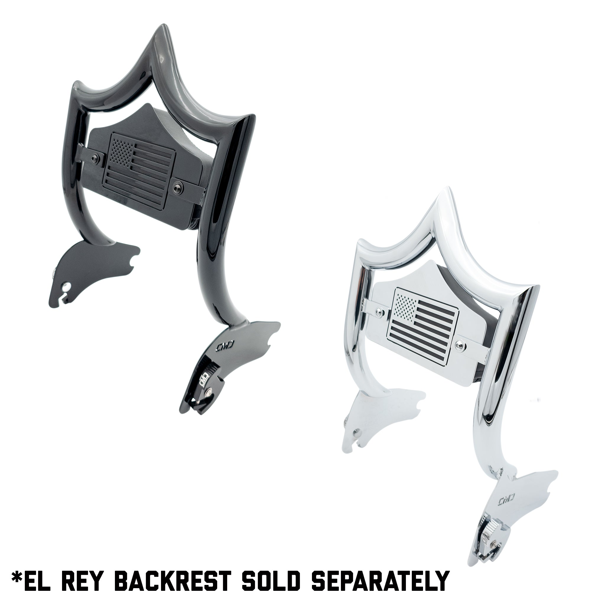 SMALL BACKPLATE for El Rey Backrest™ - USA FLAG 🇺🇸 (Chrome or Black) | | CMC Motorsports