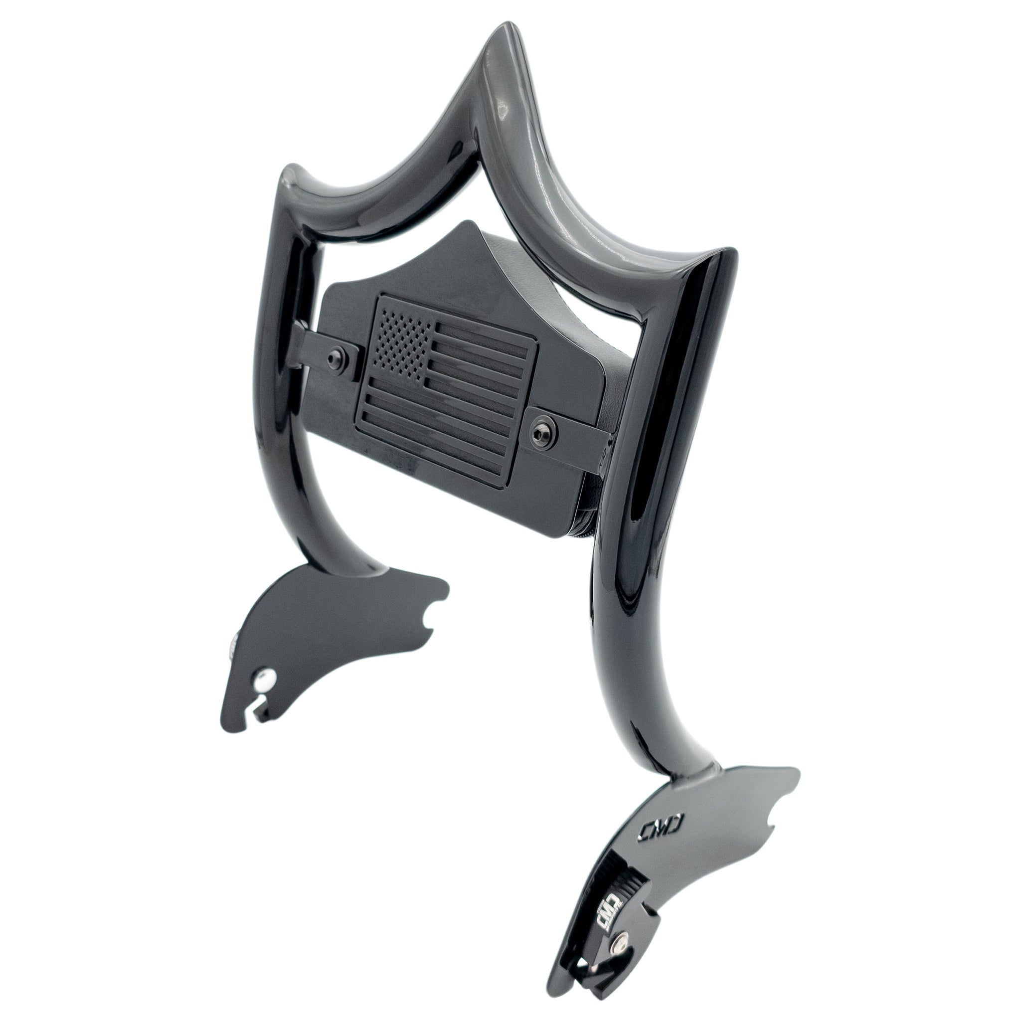 SMALL BACKPLATE for El Rey Backrest™ - USA FLAG 🇺🇸 (Chrome or Black) | Gloss Black | CMC Motorsports