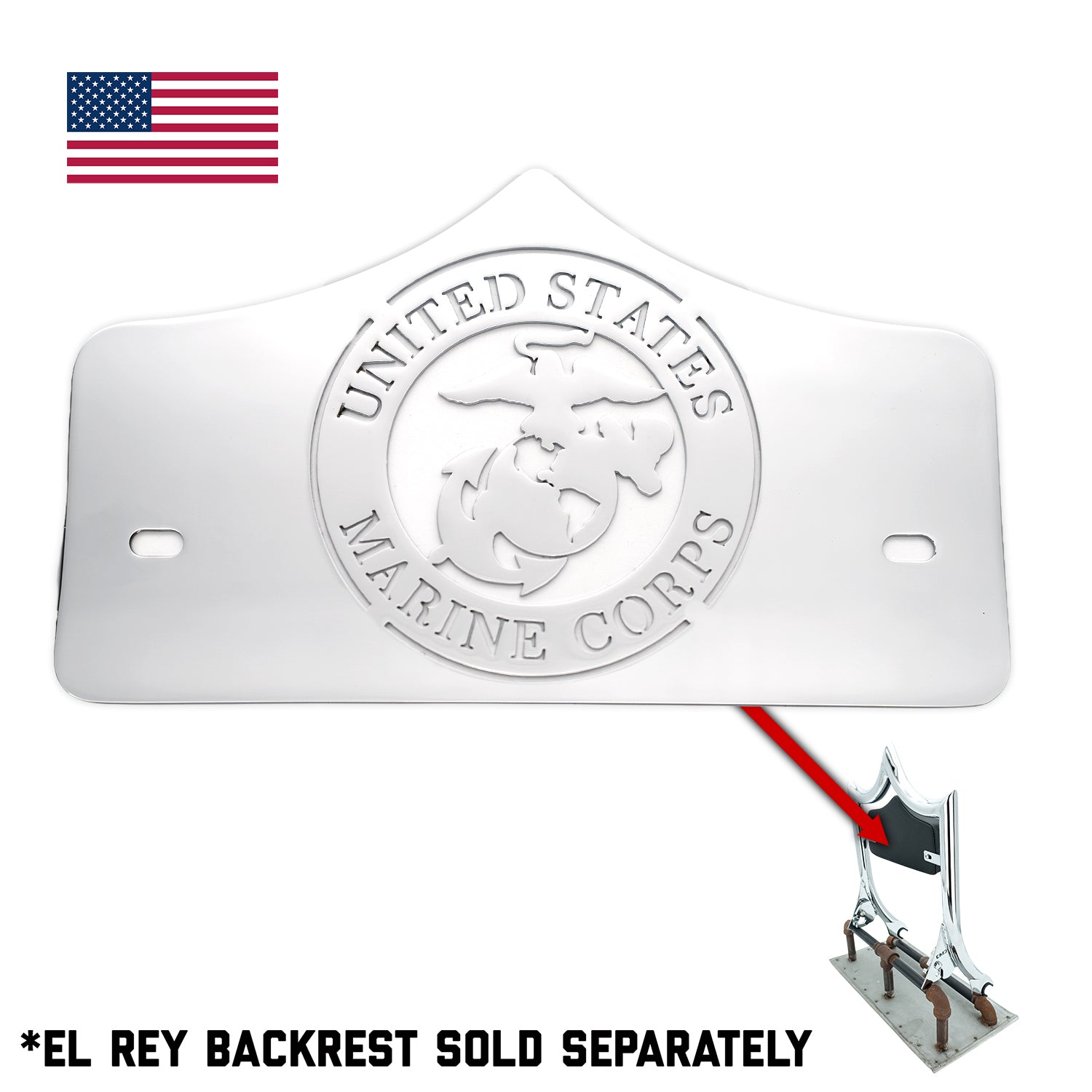 LARGE BACKPLATE for El Rey Backrest™ - MARINES (Chrome or Black) | Show Chrome | CMC Motorsports
