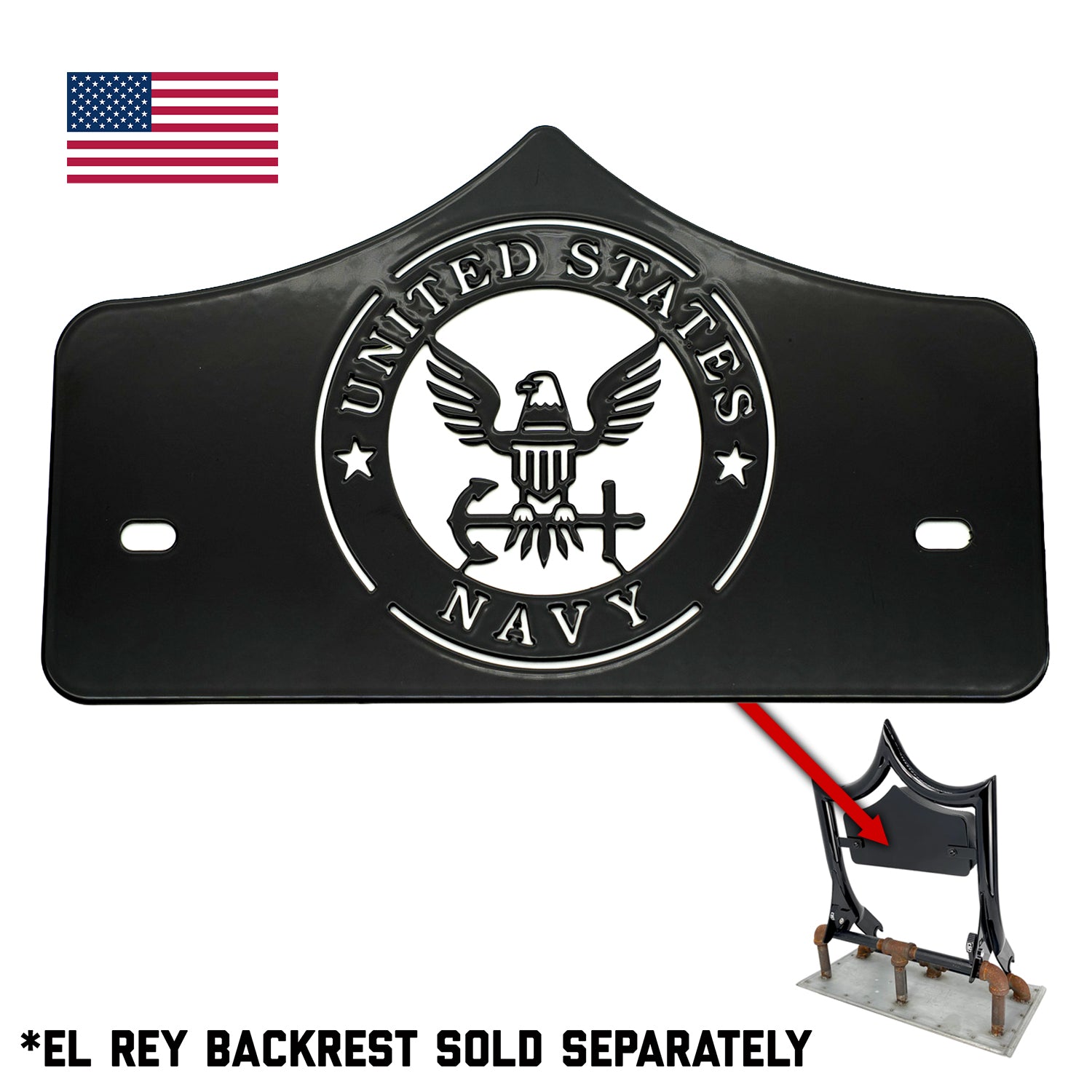 LARGE BACKPLATE for El Rey Backrest™ - NAVY (Chrome or Black) | Gloss Black | CMC Motorsports