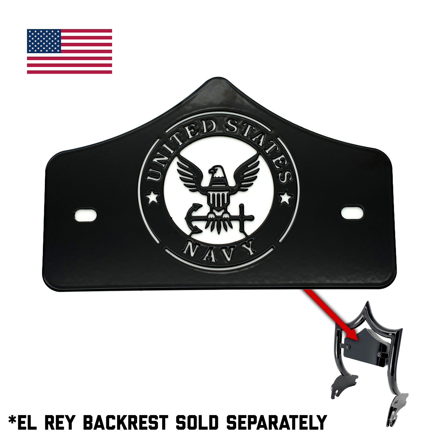 SMALL BACKPLATE for El Rey Backrest™ - NAVY (Chrome or Black) | Gloss Black | CMC Motorsports
