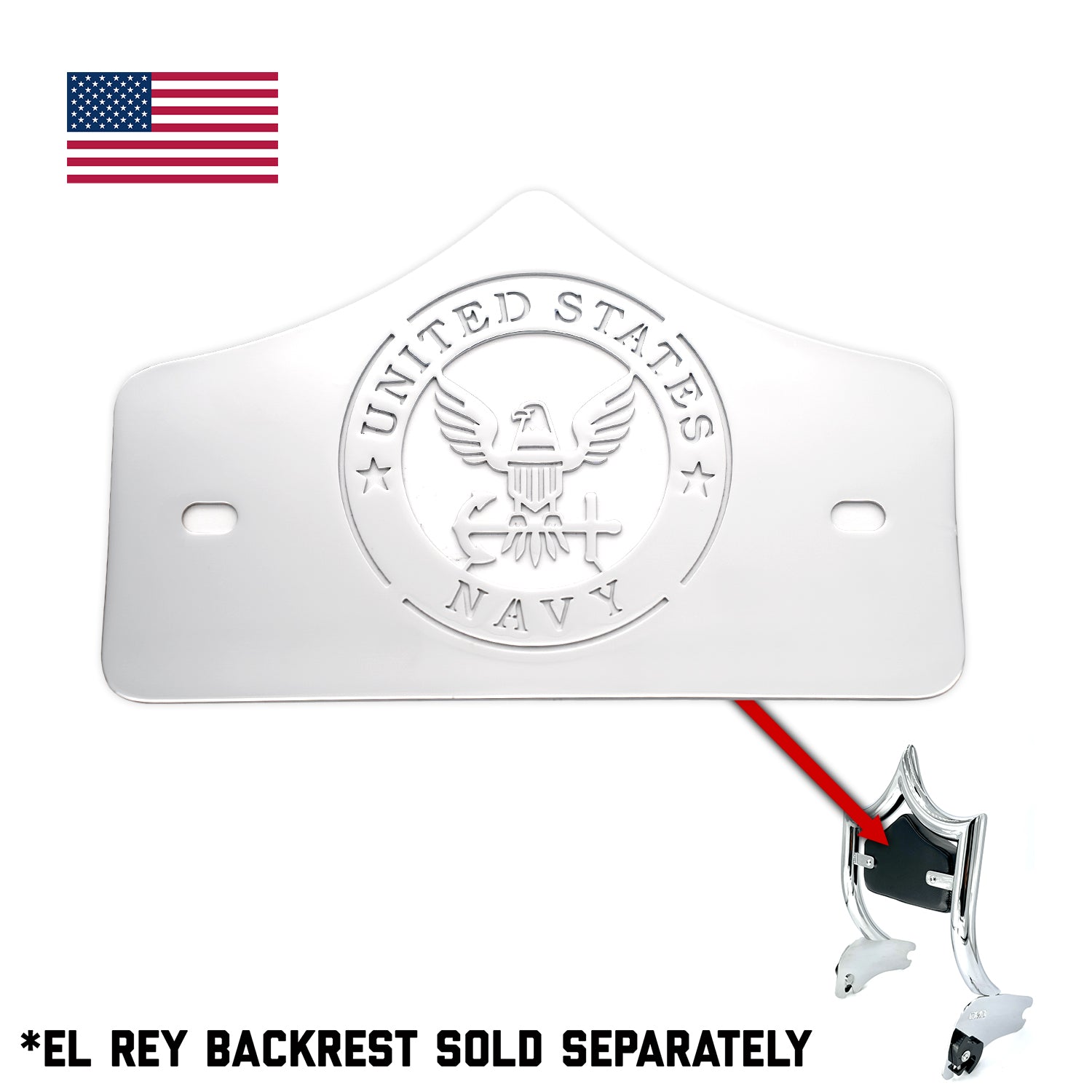 SMALL BACKPLATE for El Rey Backrest™ - NAVY (Chrome or Black) | Show Chrome | CMC Motorsports