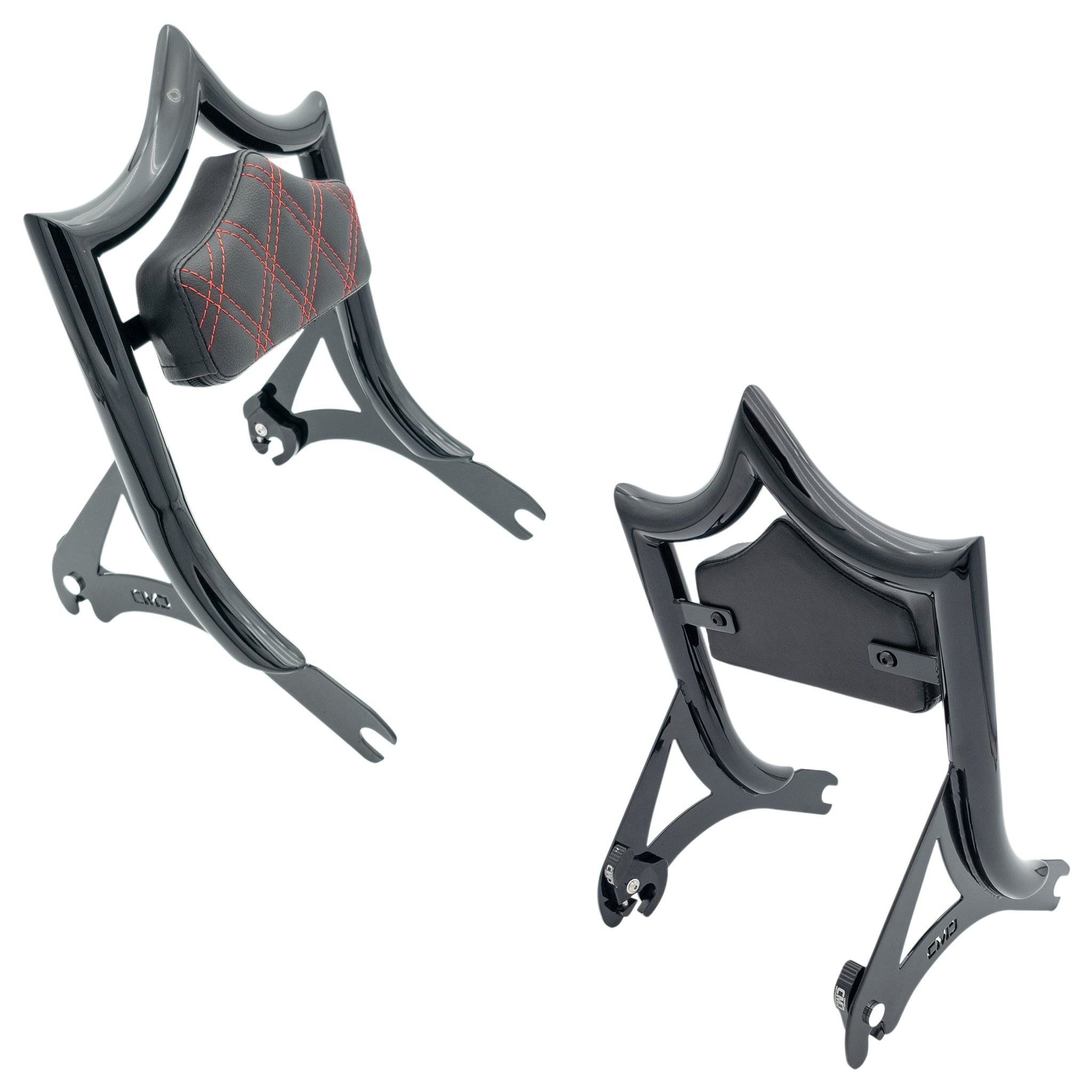 El Rey Backrest | 2000-2017 Softail "SHORTY" | Gloss Black Red Double Diamond | CMC Motorsports